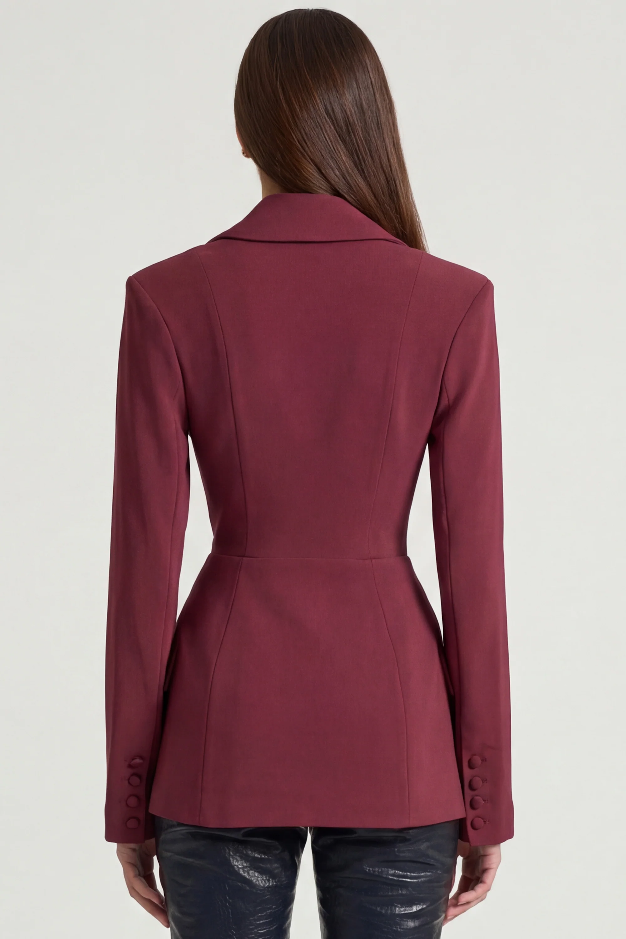 Structured Double-Breasted Blazer in Burgundy