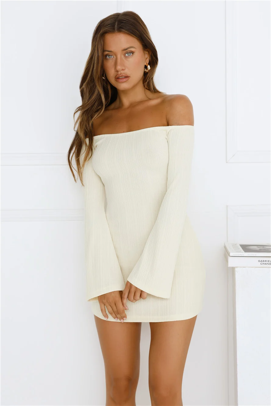 Falling Light Ribbed Long Sleeve Mini Dress Yellow
