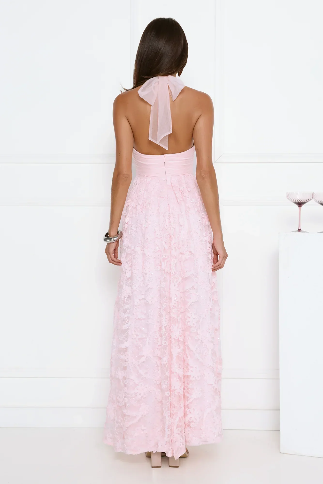 Magnetic Luxe Halter Maxi Dress Pink