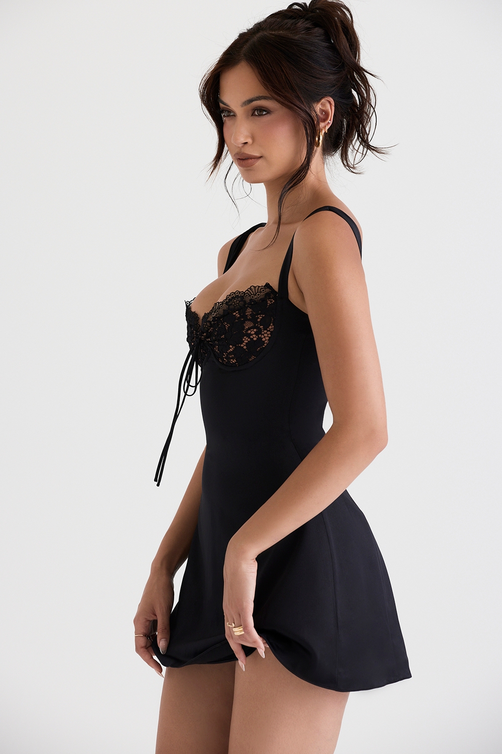 Black Satin And Lace Mini Dress