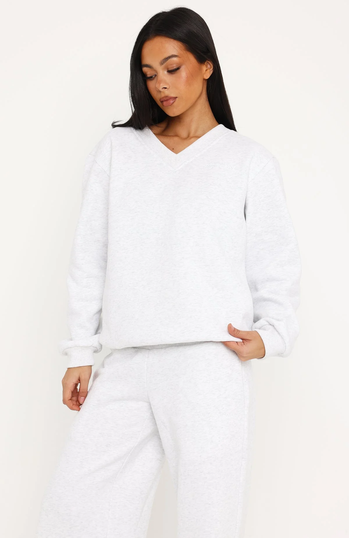 Give You A Break V Neck Oversized Sweater Grey Marle