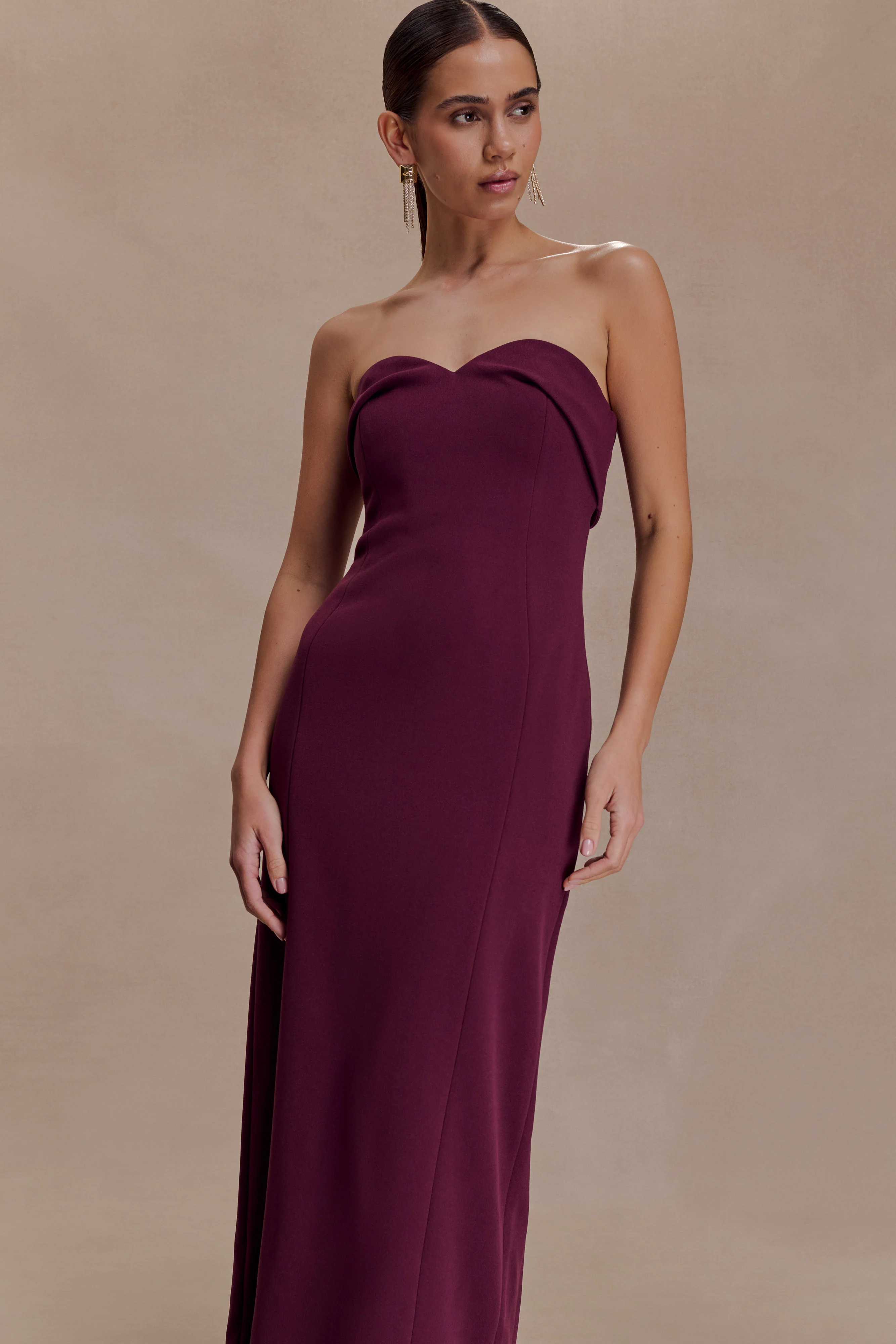 Cary Folded Strapless Crepe Midi Dress - Wine