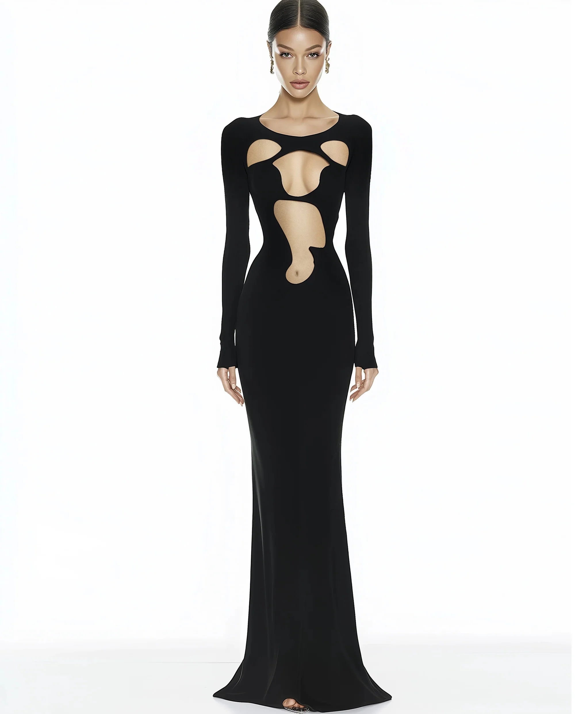 Ava Cutout Bodycon Gown - Black - FASHION NOB