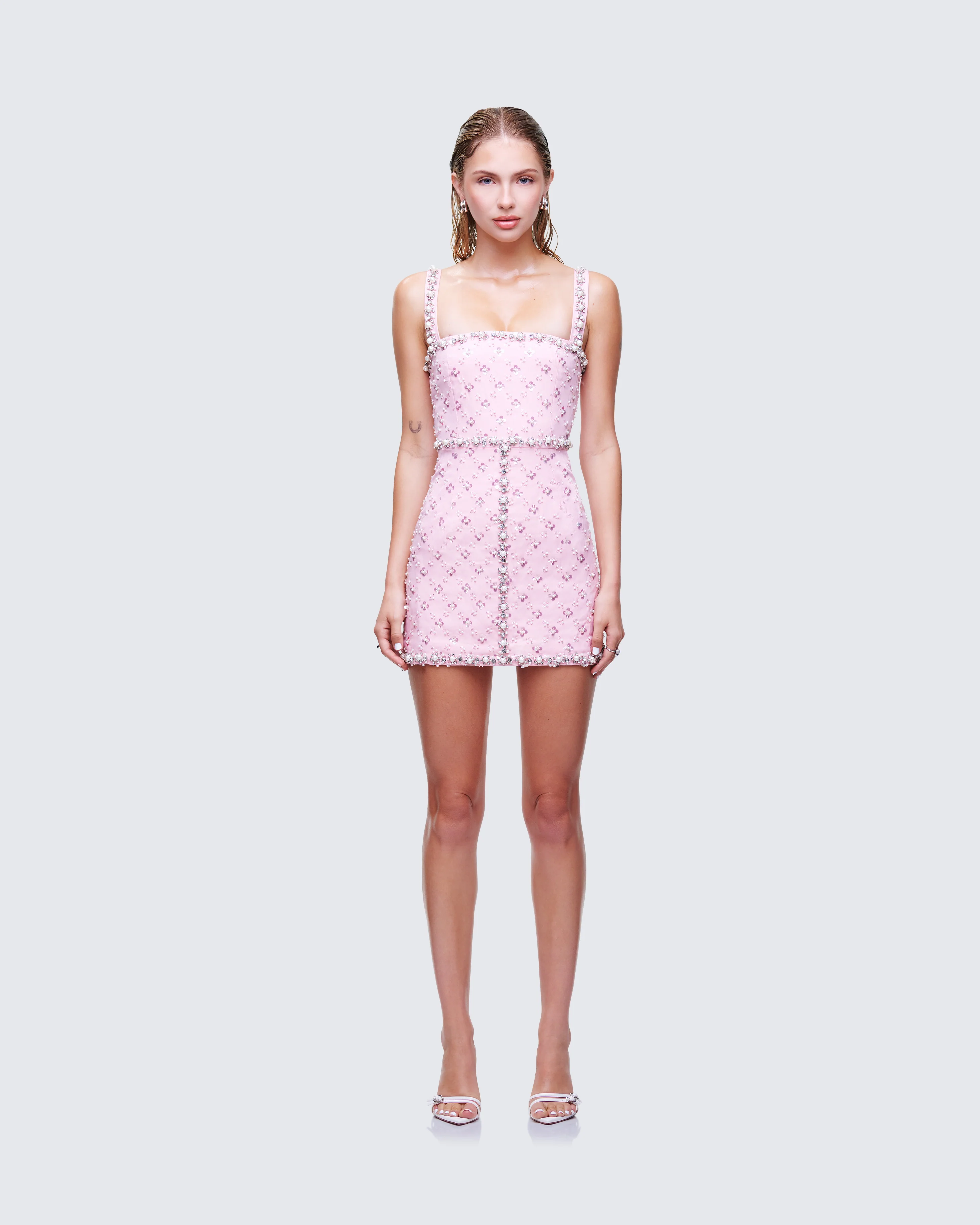 Lorelei Pink Hand Beaded Rhinestone Dress