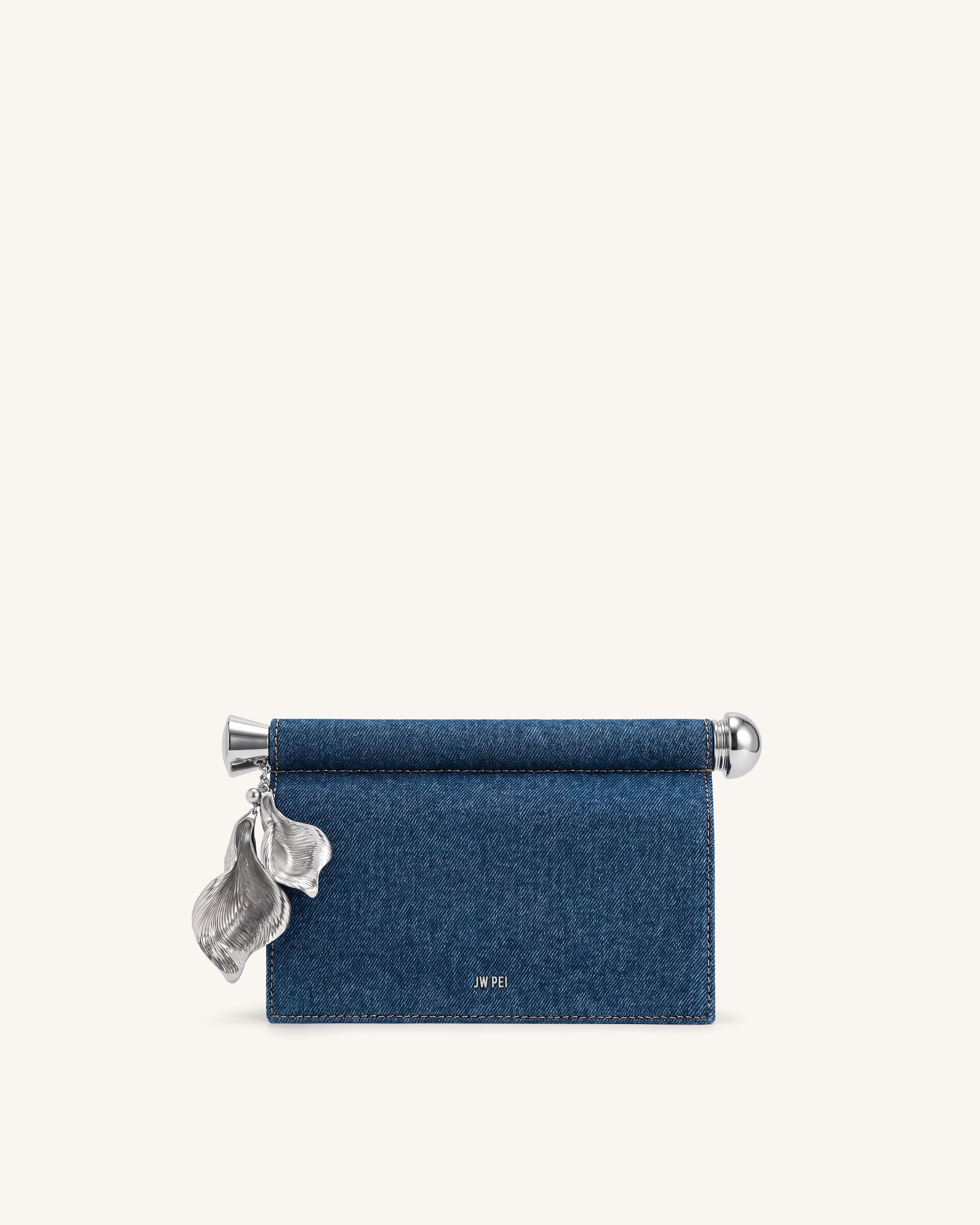 Holly Metal Pendant Embellished Clutch - Blue Denim