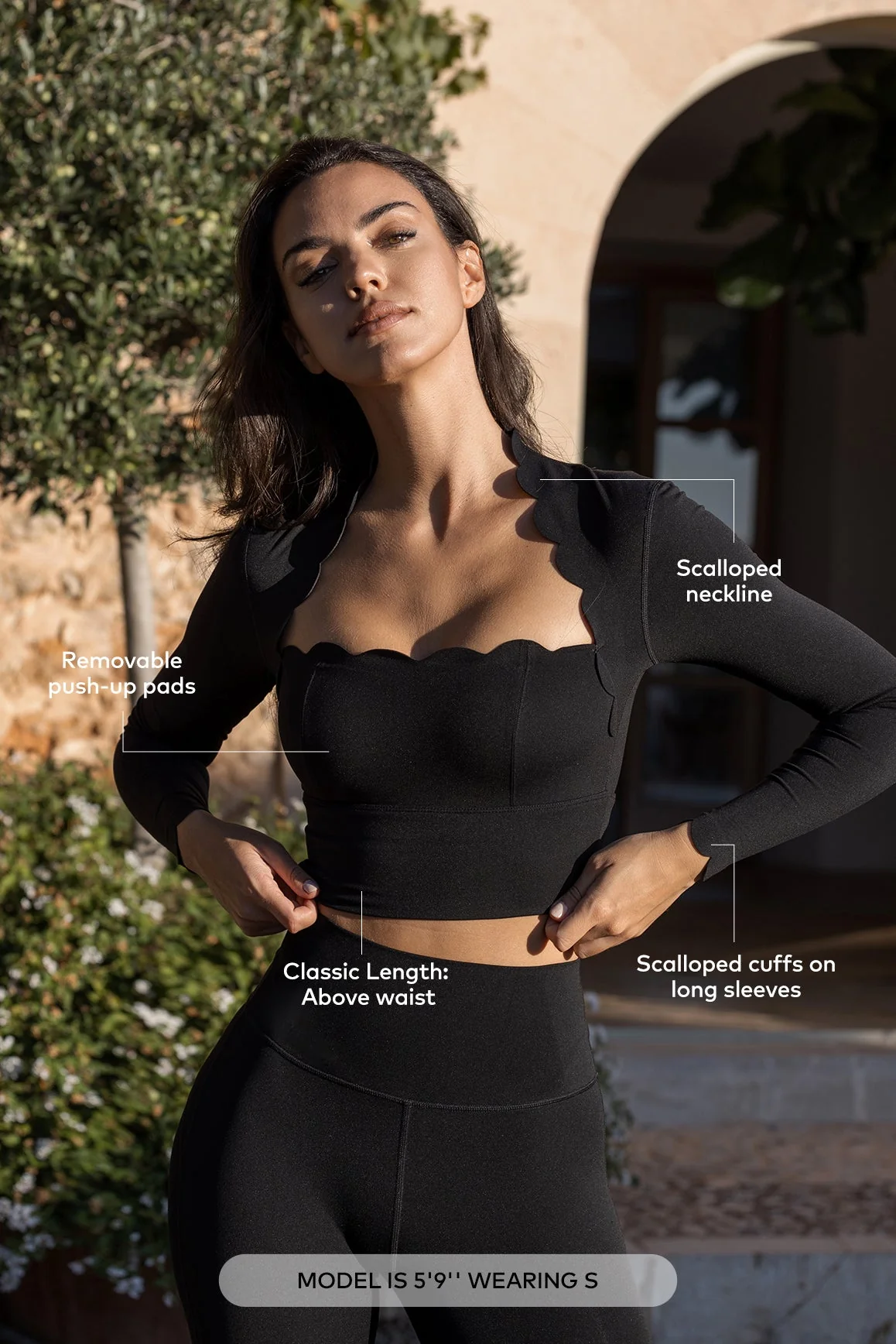 Scallop Cropped Long Sleeve Top