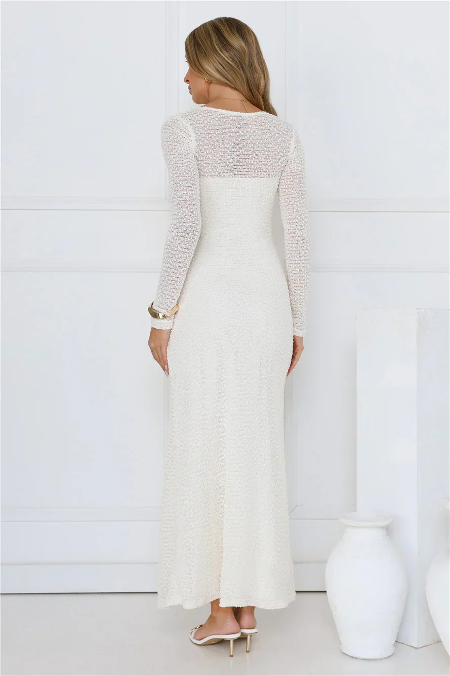 Hot Girl Habits Long Sleeve Maxi Dress Beige