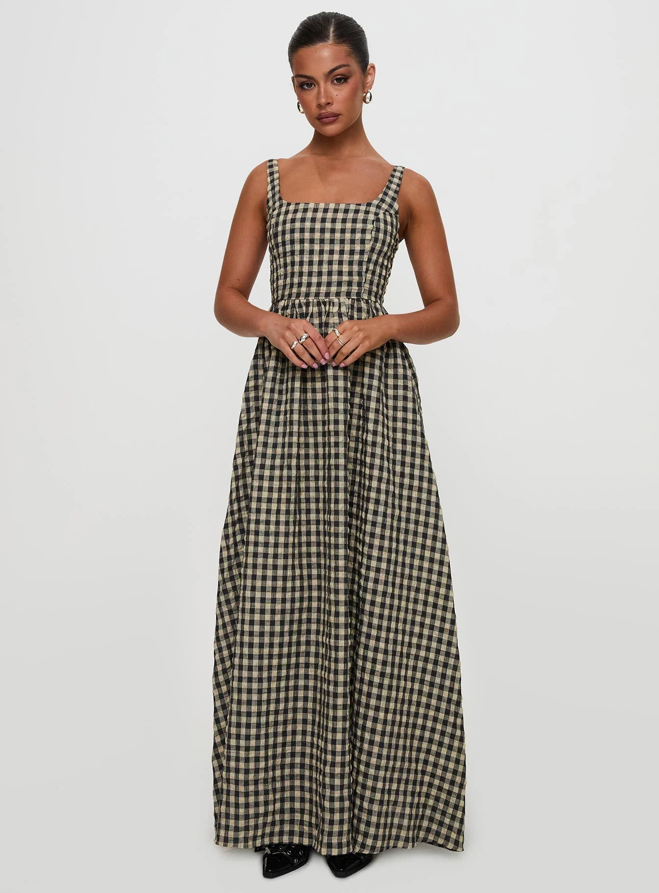 Cartmel Check Maxi Dress Black / Cream Petite