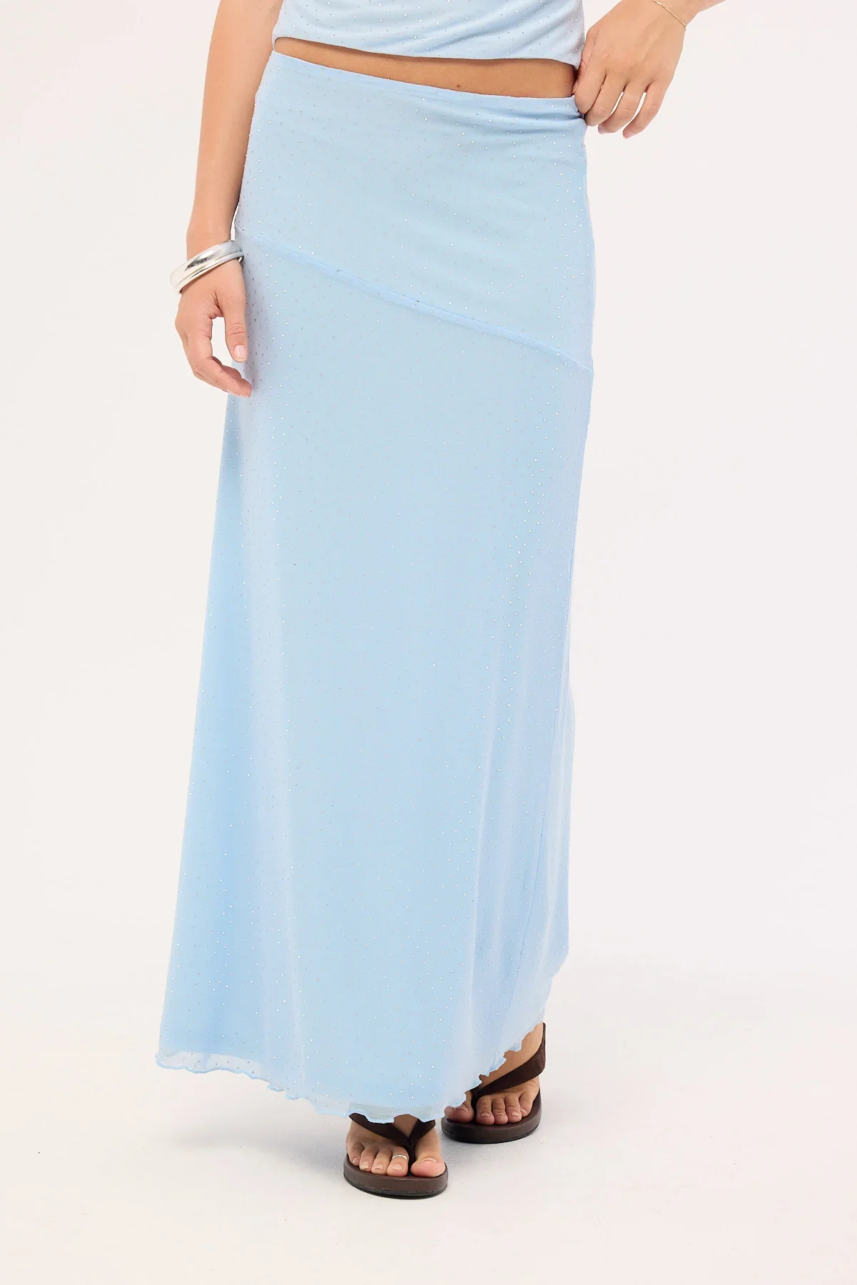Luck & Trouble Shimmer Asymmetrical Midi Skirt Blue