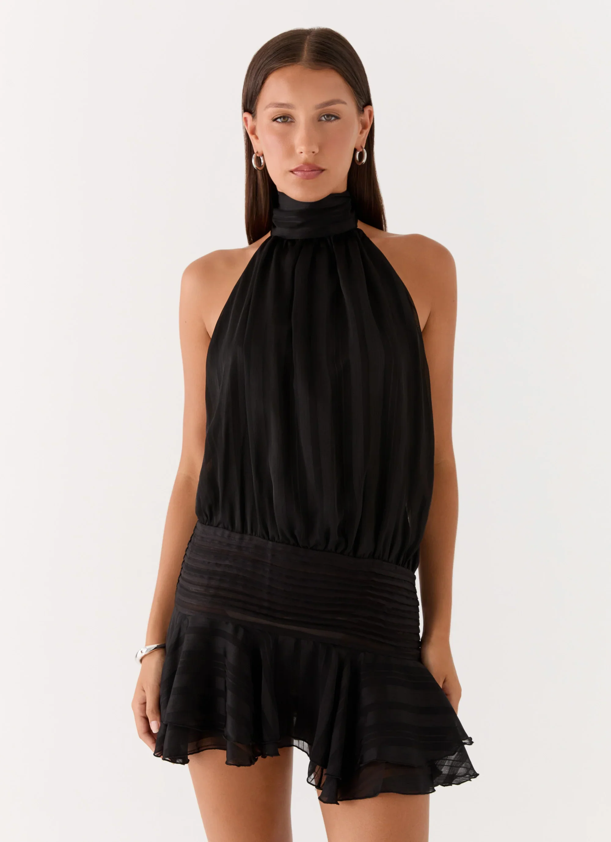 Willow Chiffon Mini Dress - Black