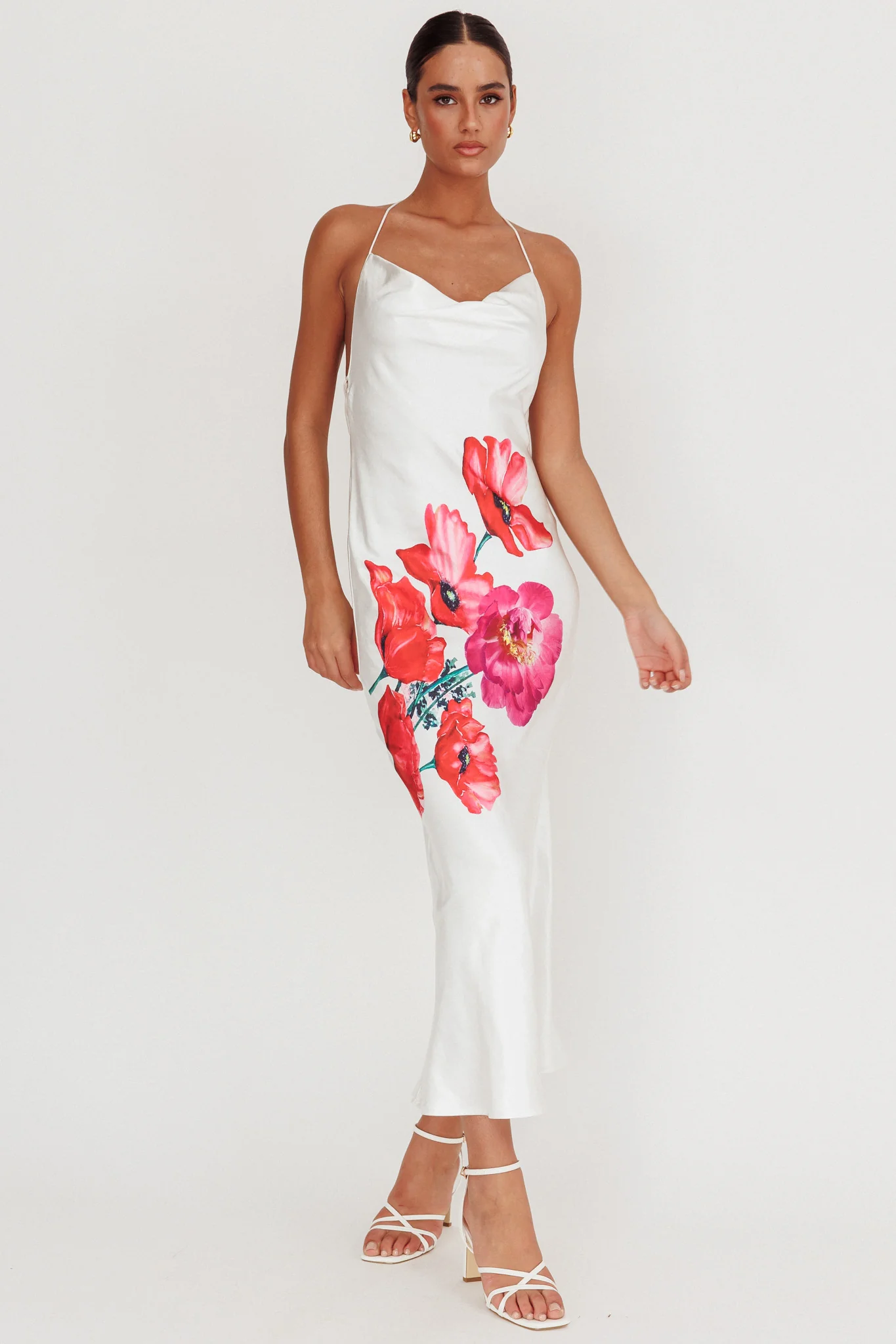 Seren Backless Cowl Neck Maxi Dress White - luluinthesky