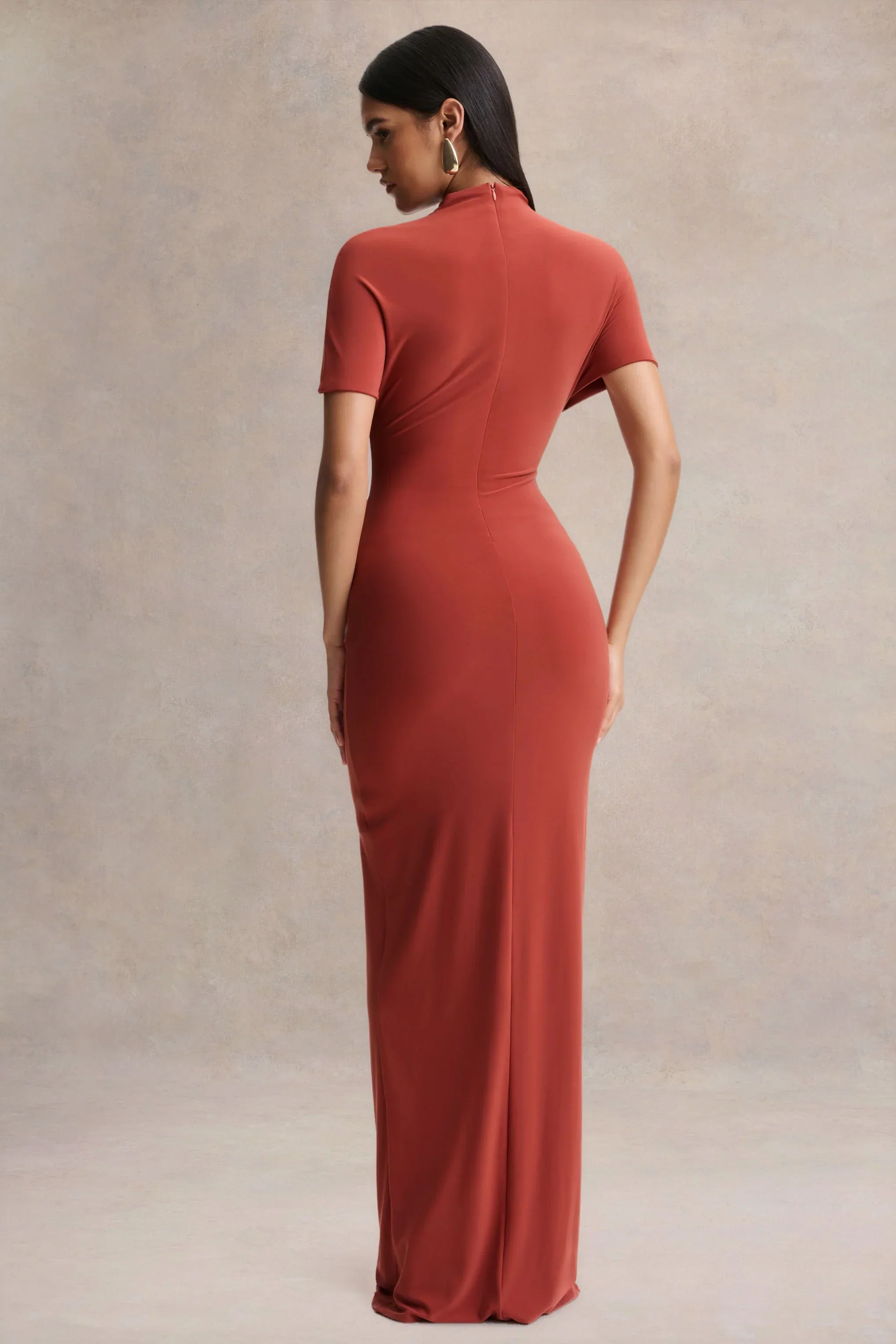 Arlena | Rust High-Neck Wrapped Maxi Dress