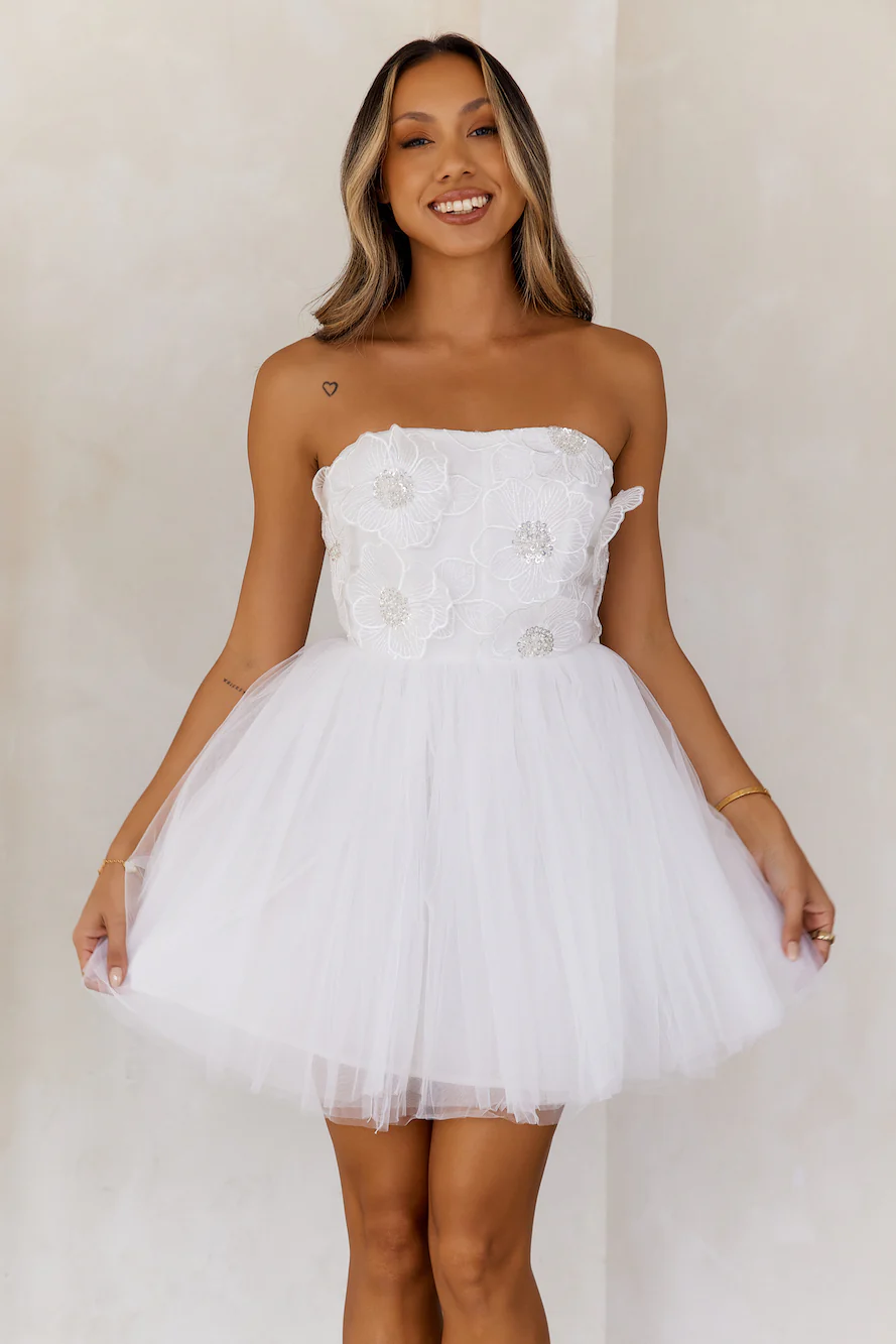 Princess Luxe Tulle Strapless Mini Dress White