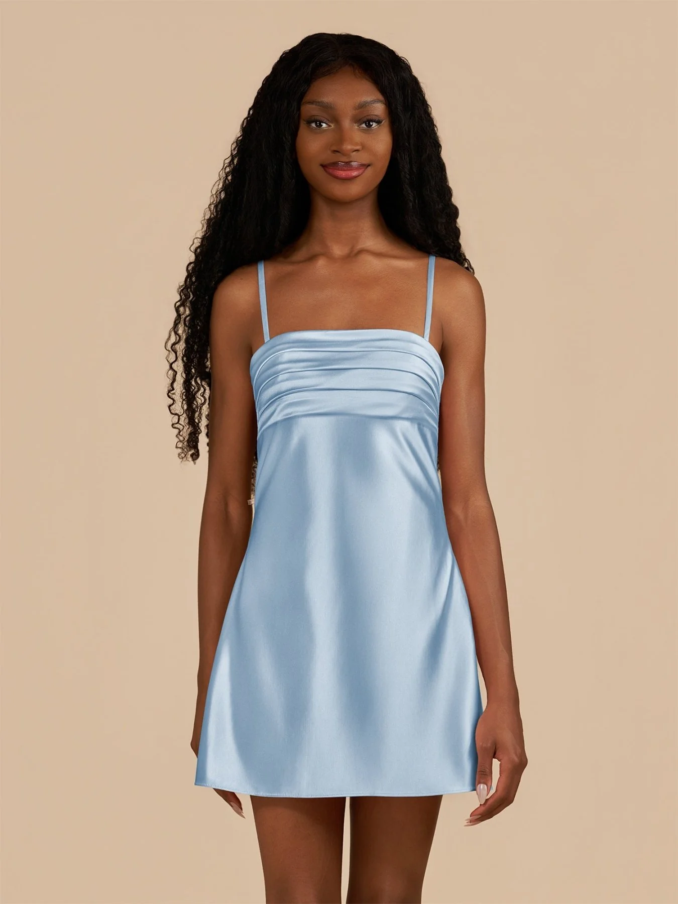 Aqua Sheath Spaghetti Straps Satin Homecoming Dress