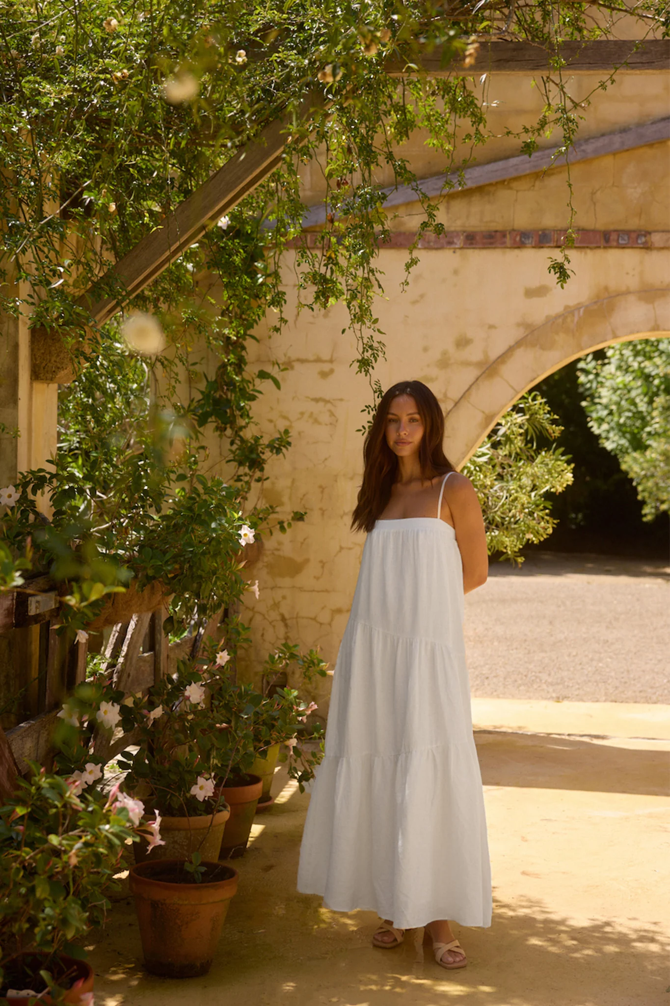 Liliana 100% Linen Maxi Dress White