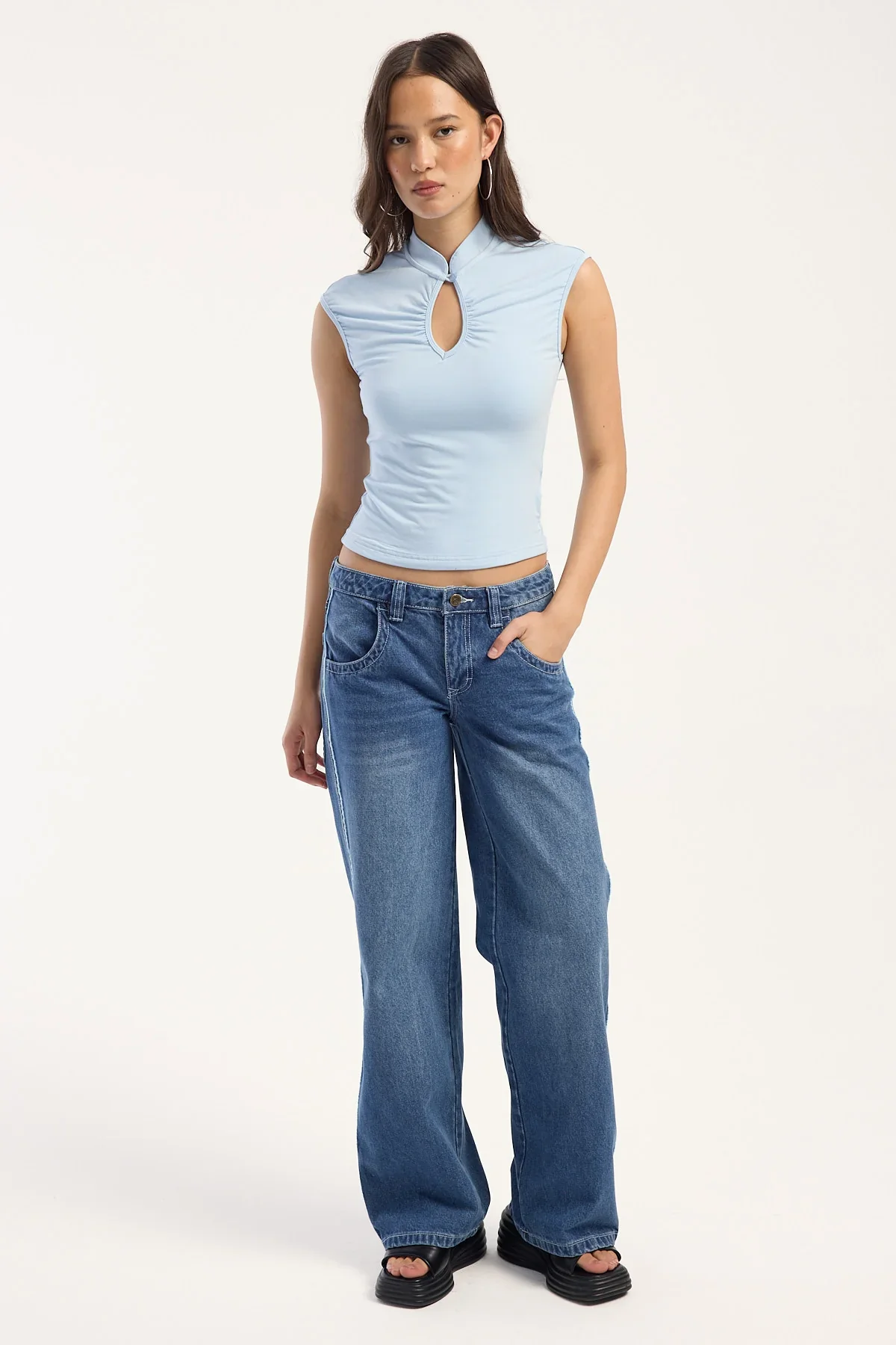 Rusty Monroe Keyhole Jersey Top Sky Blue