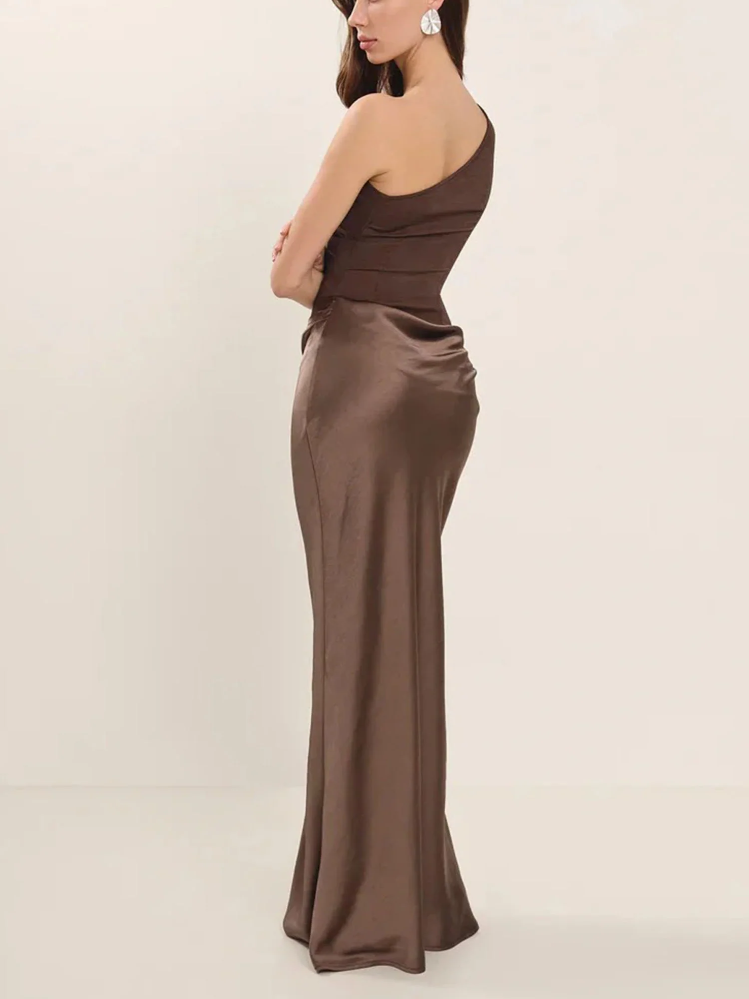 Brown Bold Maxi Dress Party Elegance