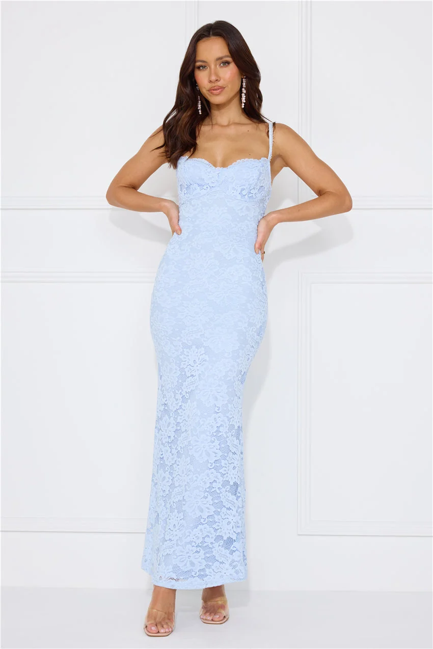 Soft Sweet Lace Maxi Dress Blue - luluinthesky
