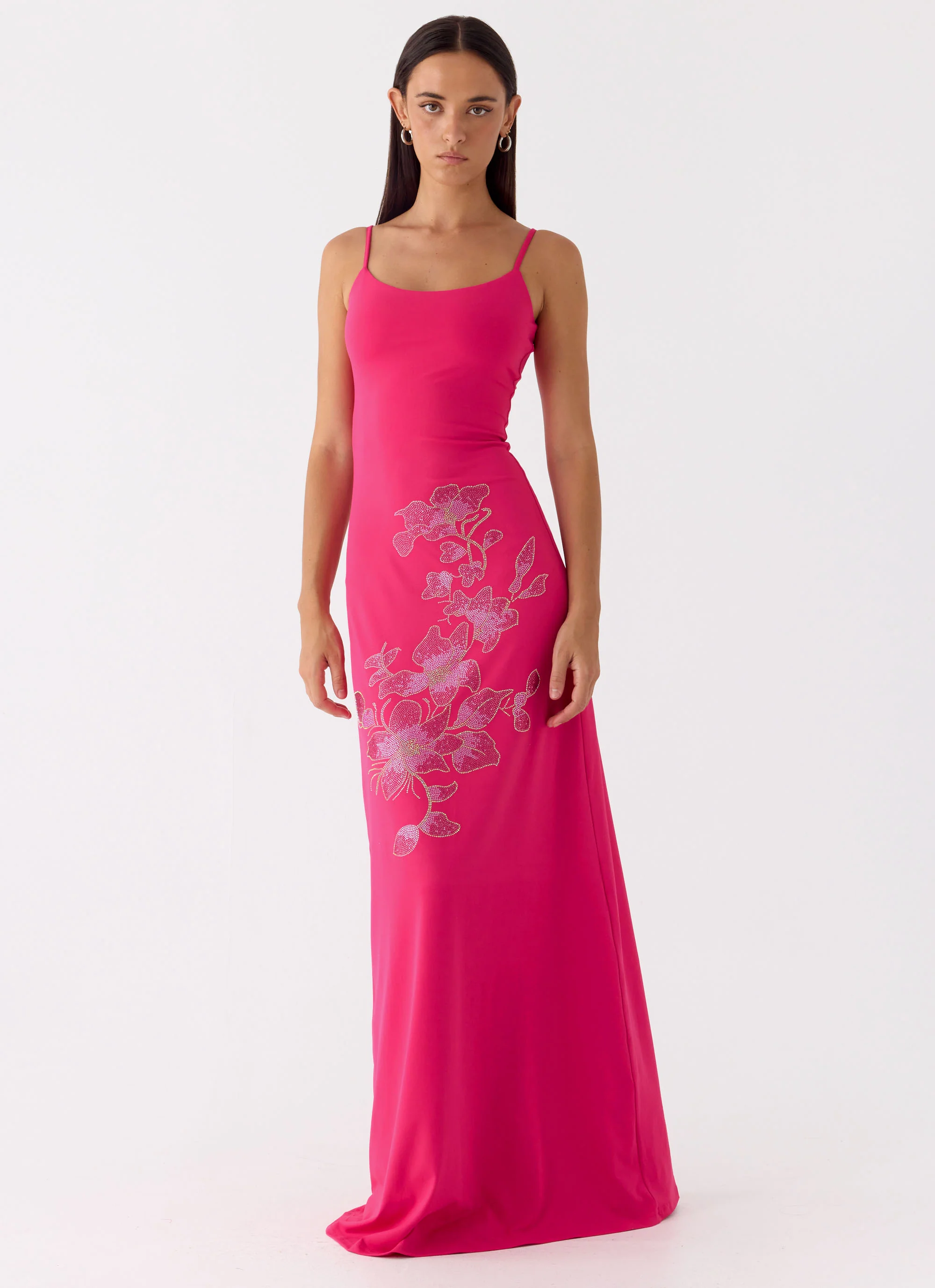 Carmine Embellished Maxi Dress - Fuchsia - luluinthesky
