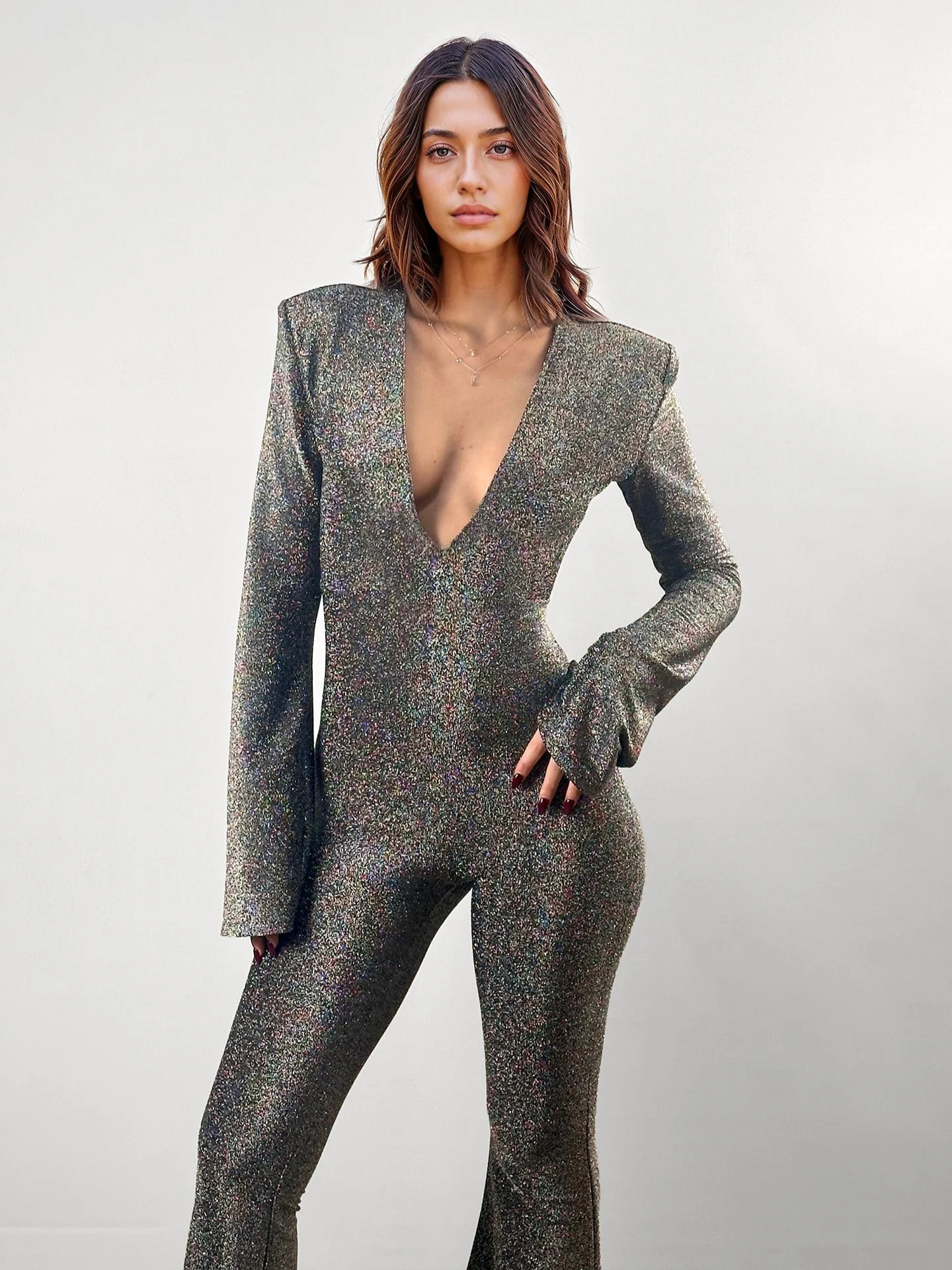 Metallic Shimmer Long Sleeve Dress
