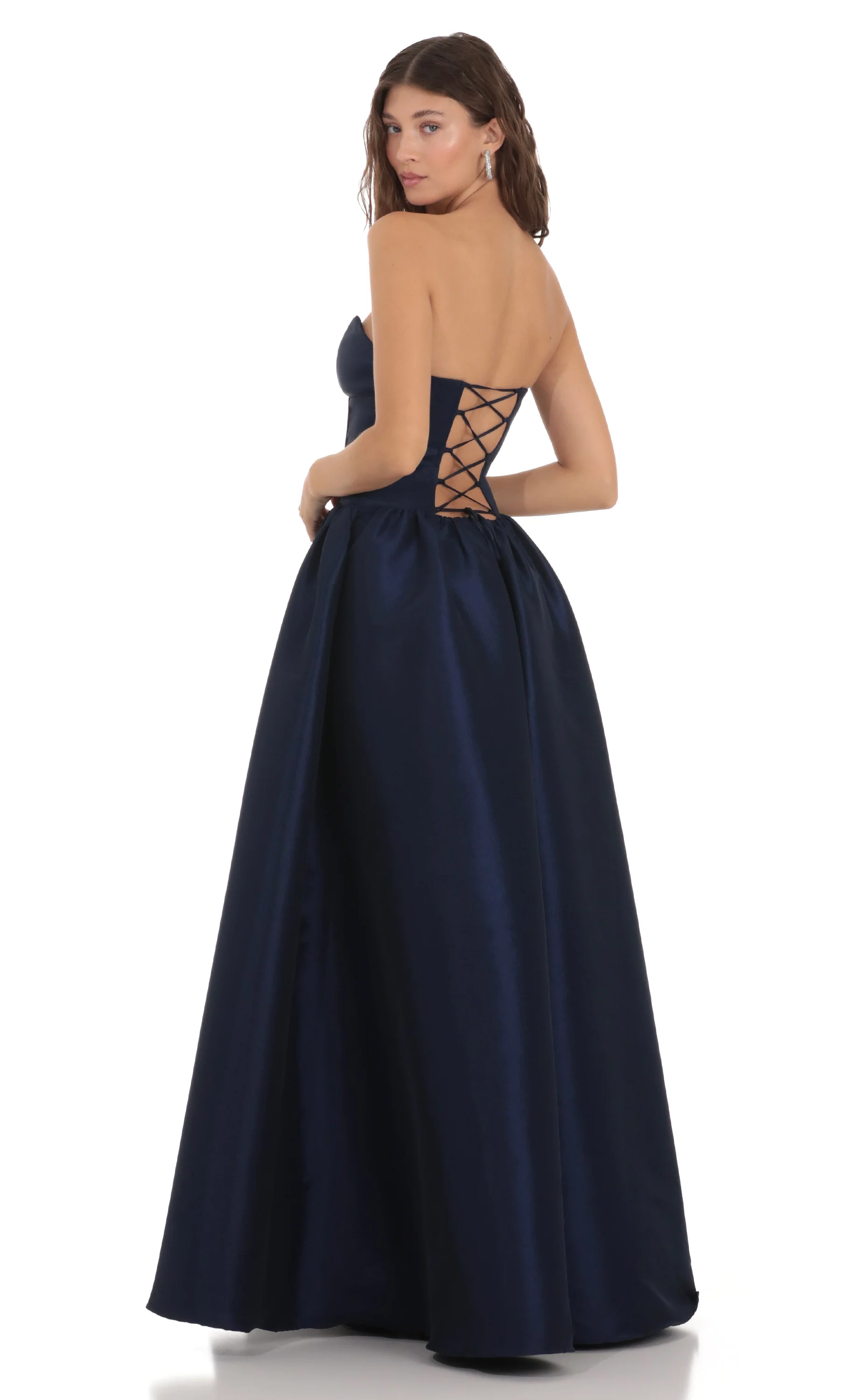 Corset Strapless Gown Dress in Navy