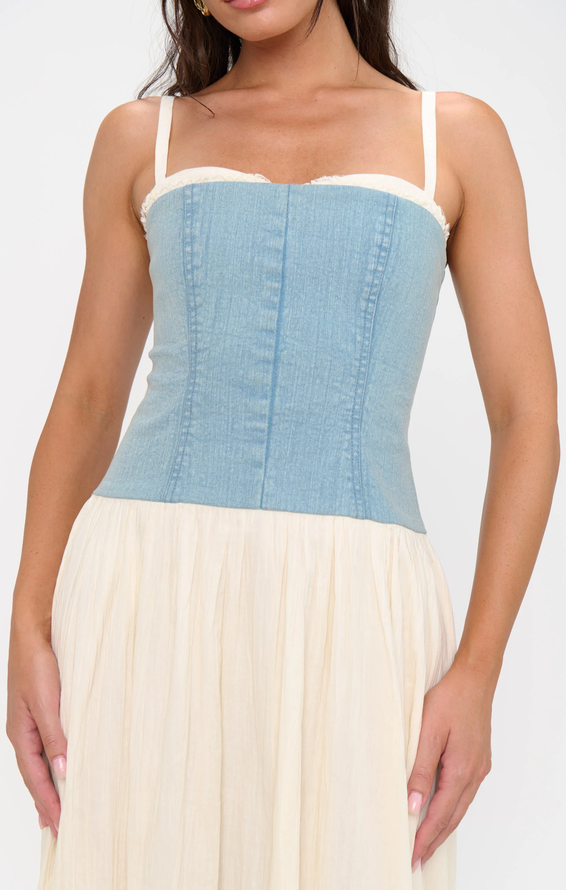 Tiffany Maxi Dress ~ Light Indigo with Cream Voile
