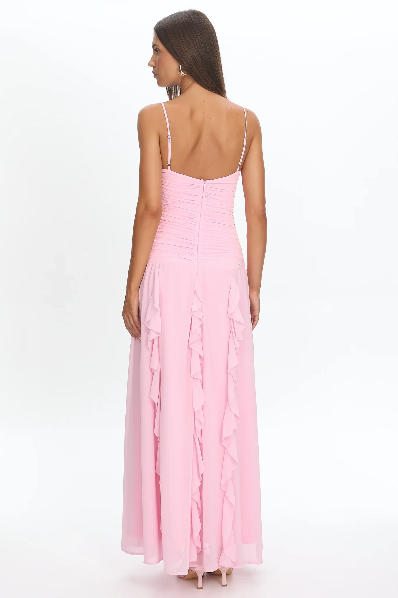 Janella Twist Bust Ruffle Maxi Dress Pink