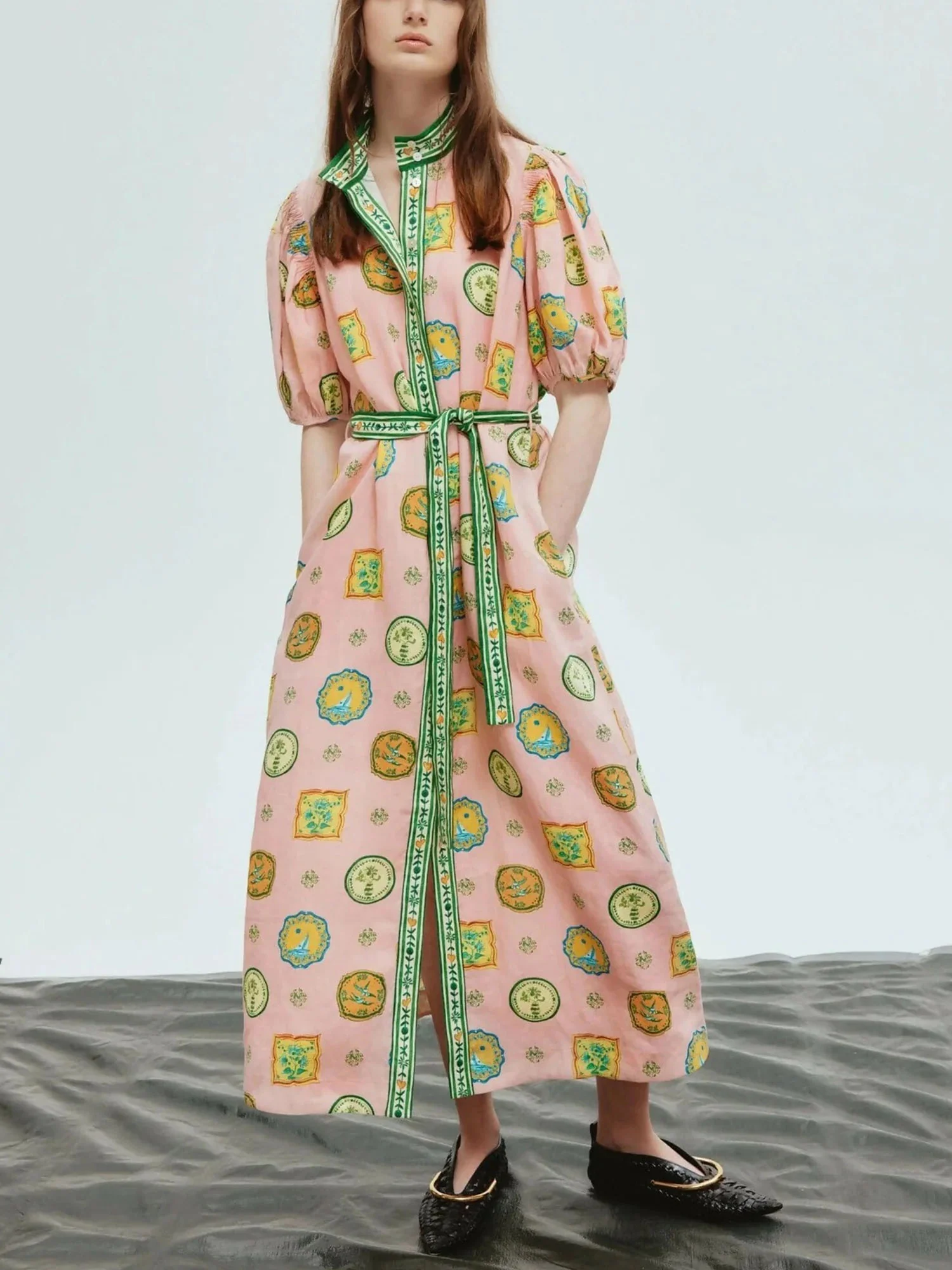 Fruit Garden Belted Midi Dress