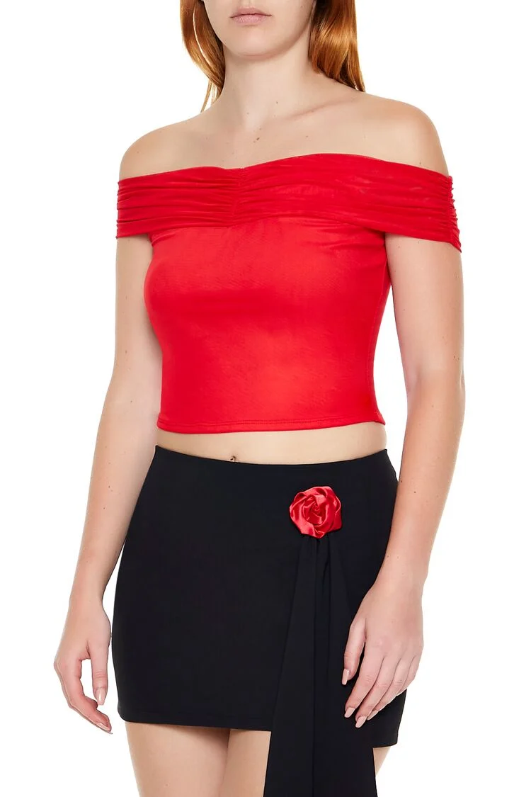 Mesh Off-the-Shoulder Crop Top