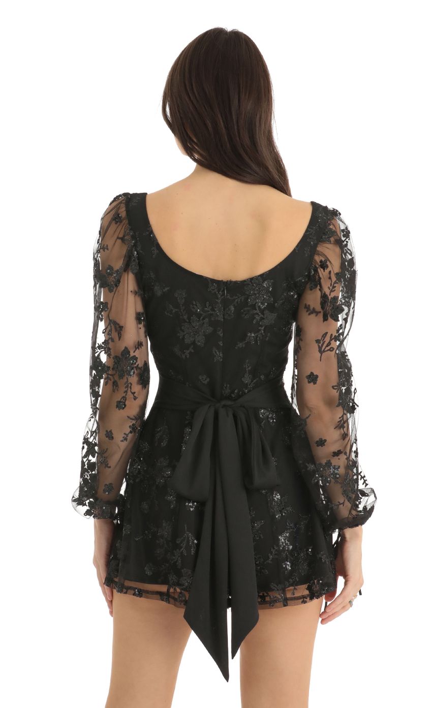 Floral Glitter A-Line Dress in Black