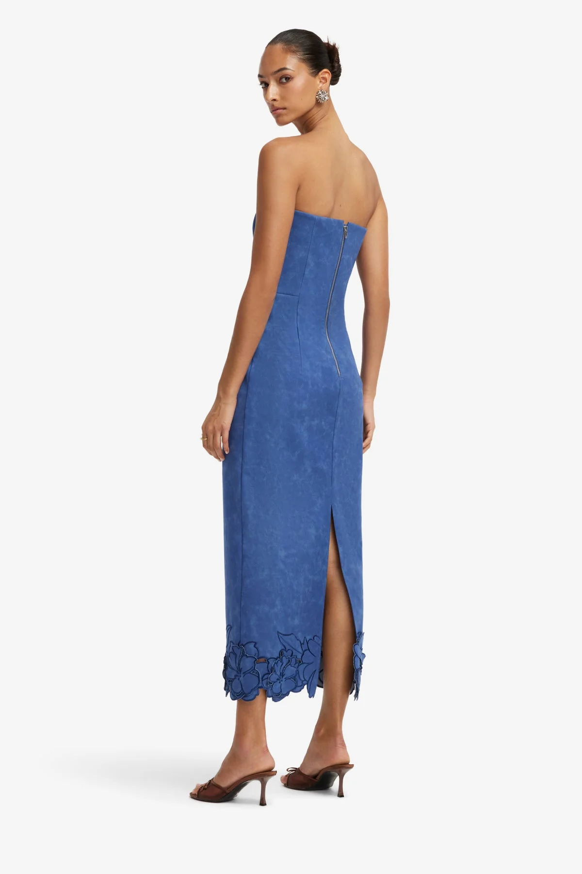 Rayna Appliqué Vegan Suede Bustier Maxi Dress - Azure
