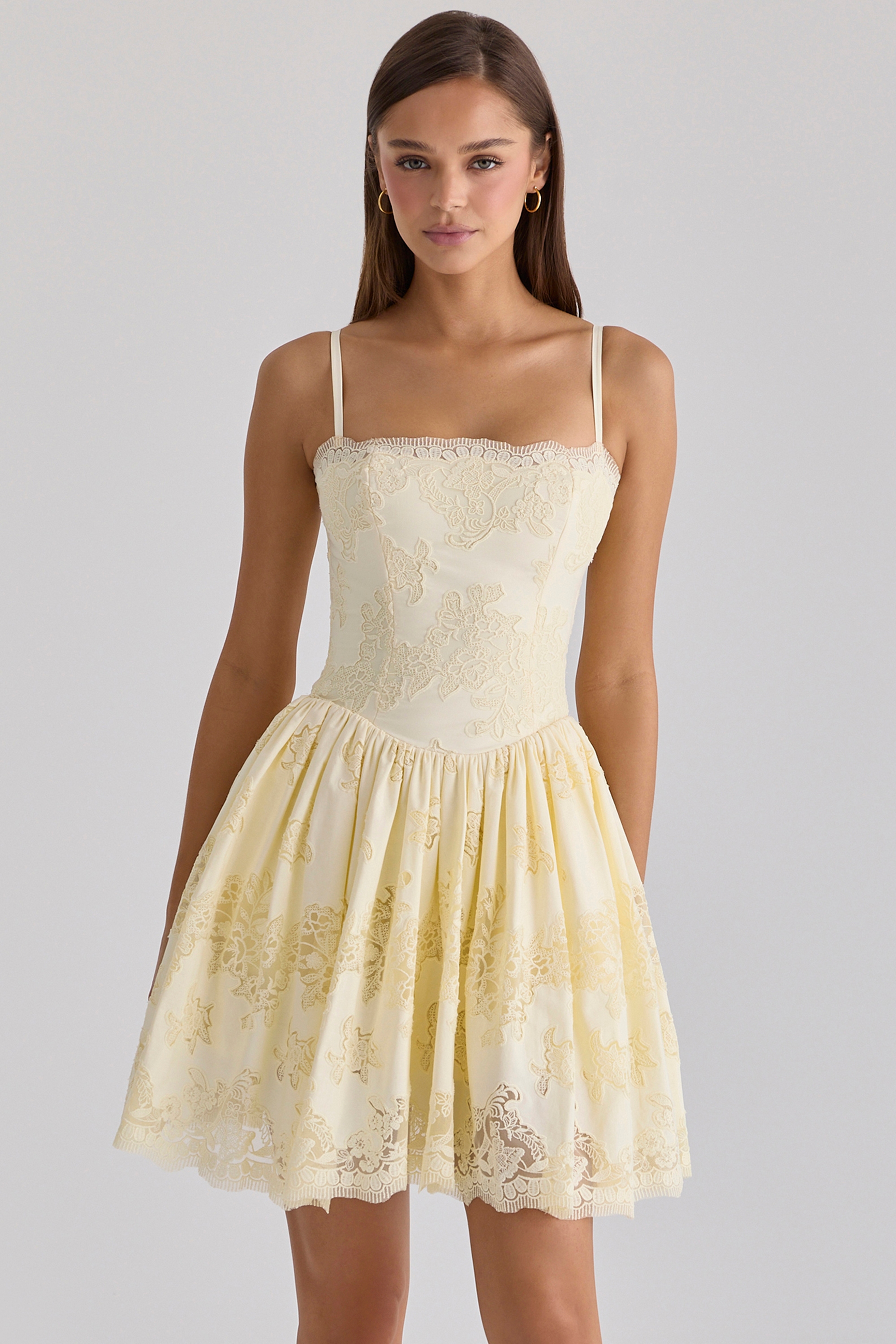 Lemon Custom Lace Cotton Broderie Anglaise Mini Dress