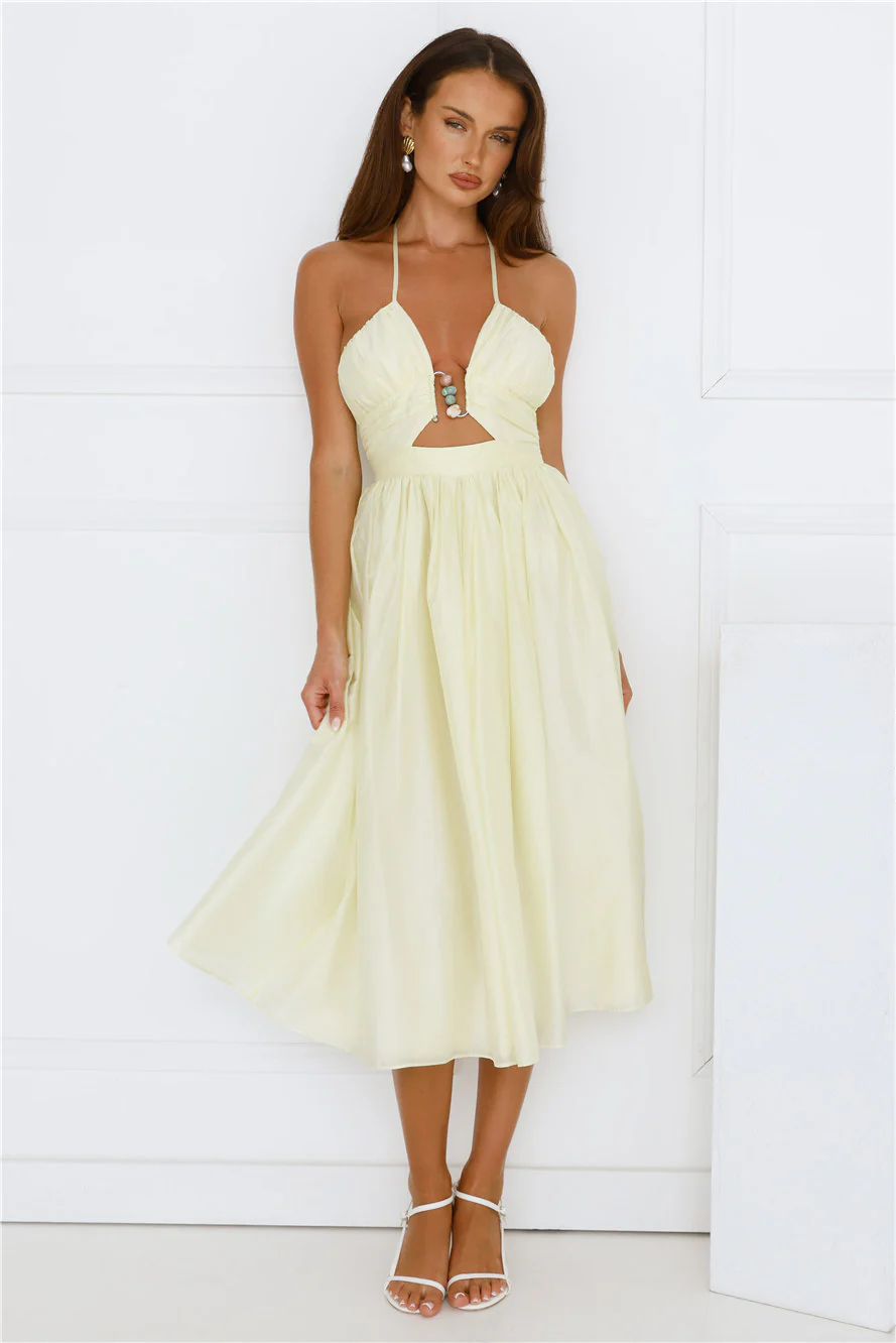 Seabreeze Dreamer Halter Midi Dress Yellow