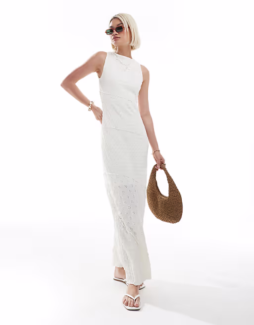 Miss Selfridge mixed texture jersey maxi dress in cream
