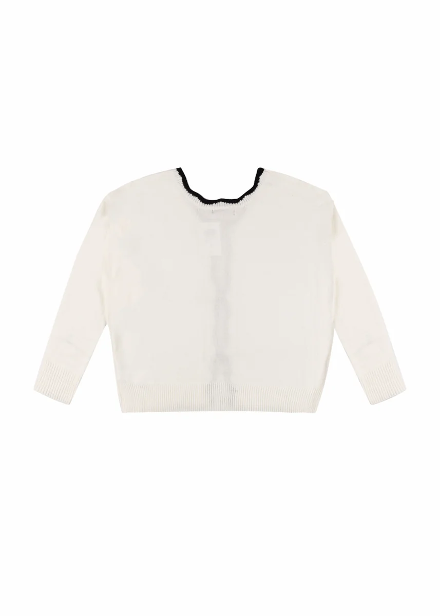 Velvet Bow Open-Front Knit Sweater