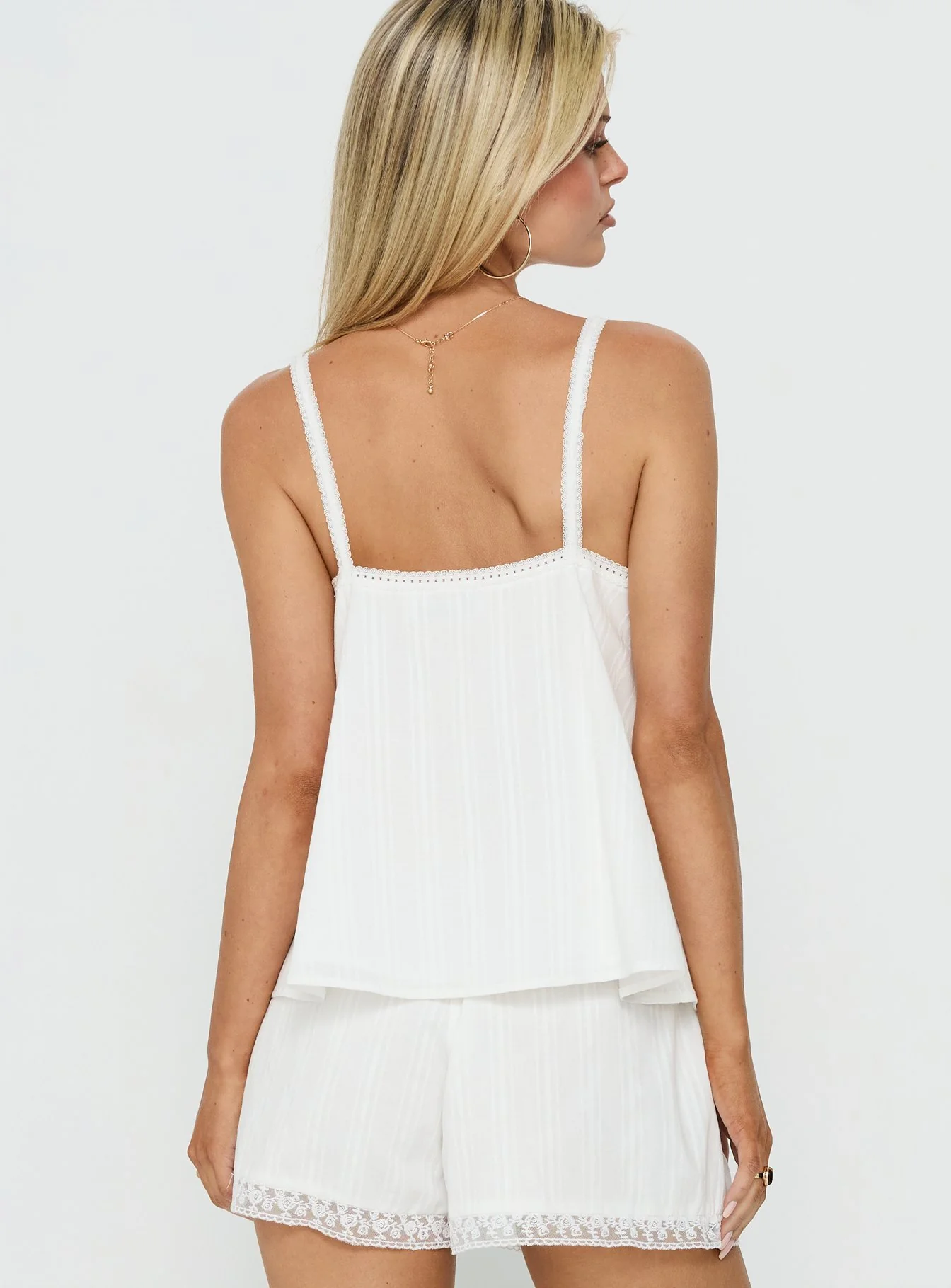Safire Lace Trim Frill Babydoll Top Off White