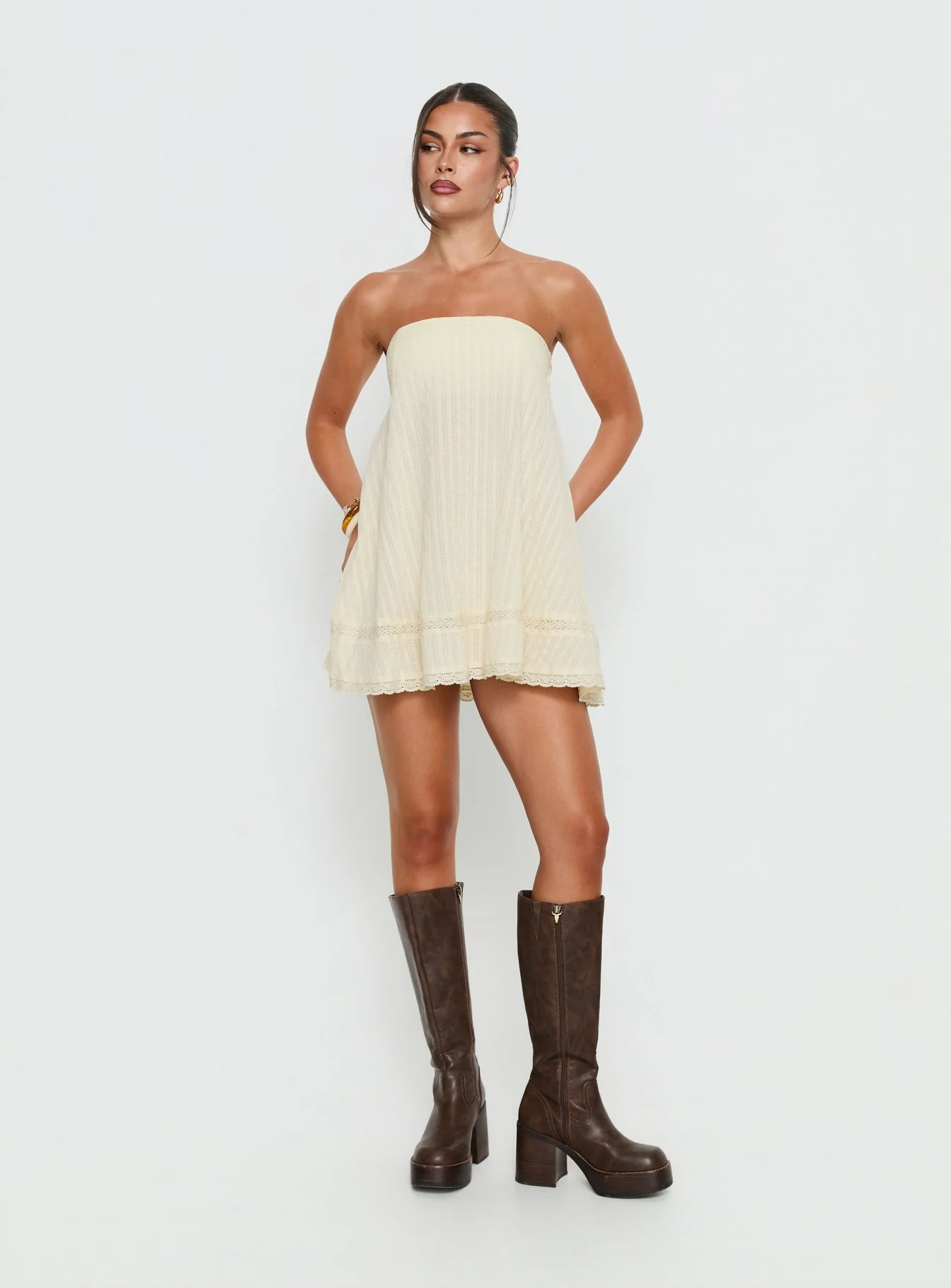 Gypsea Strapless Swing Mini Dress Butter Yellow