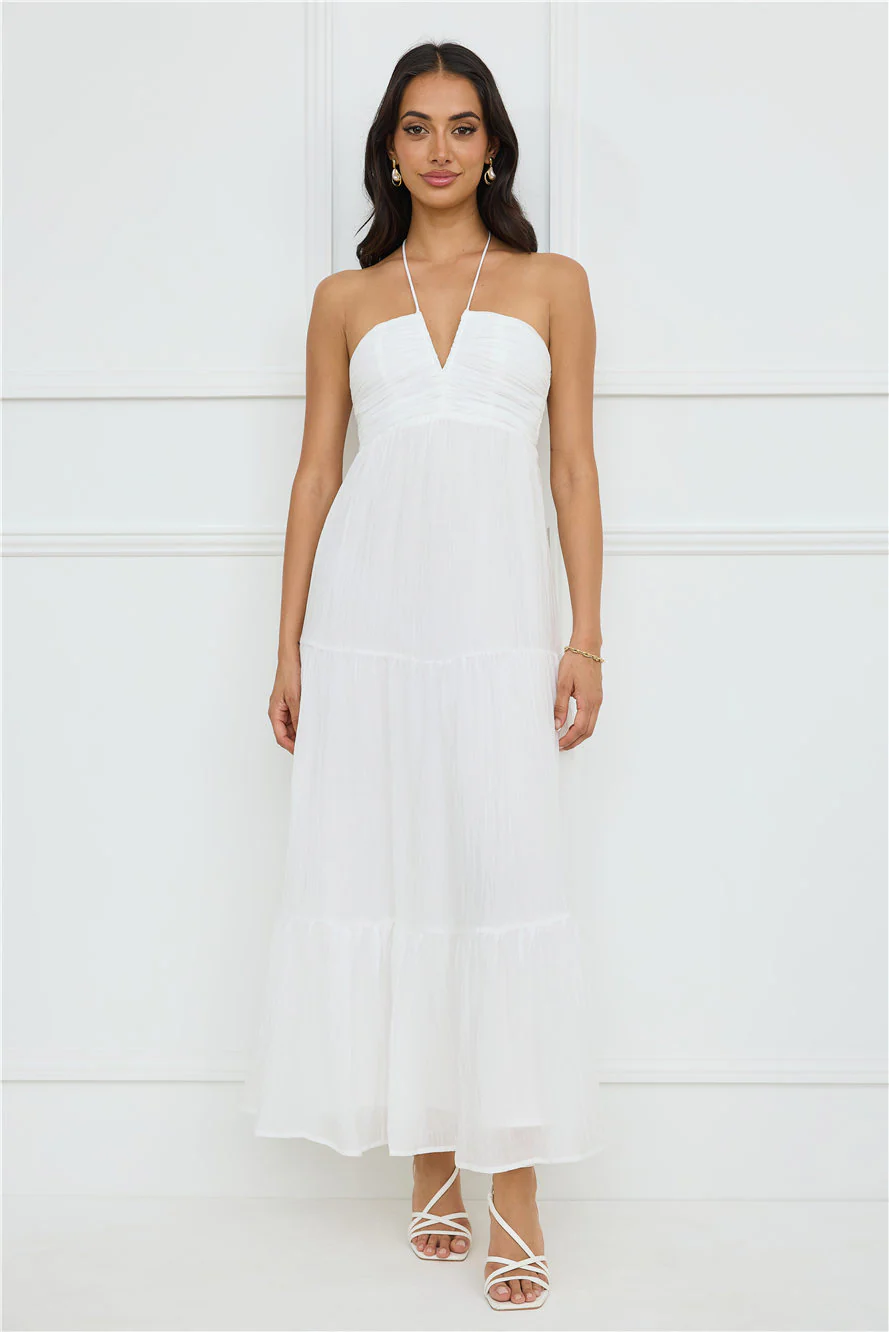 Sunshine Escape Halter Maxi Dress White - luluinthesky