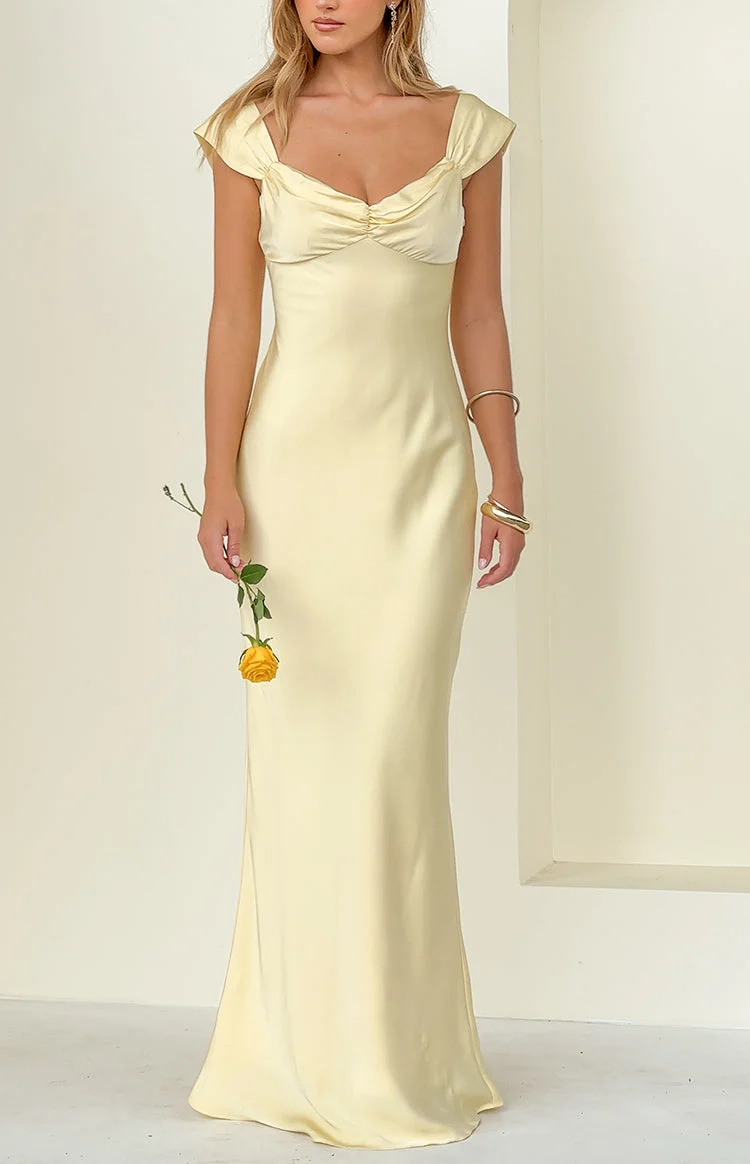 Jacky Yellow Satin Maxi Dress