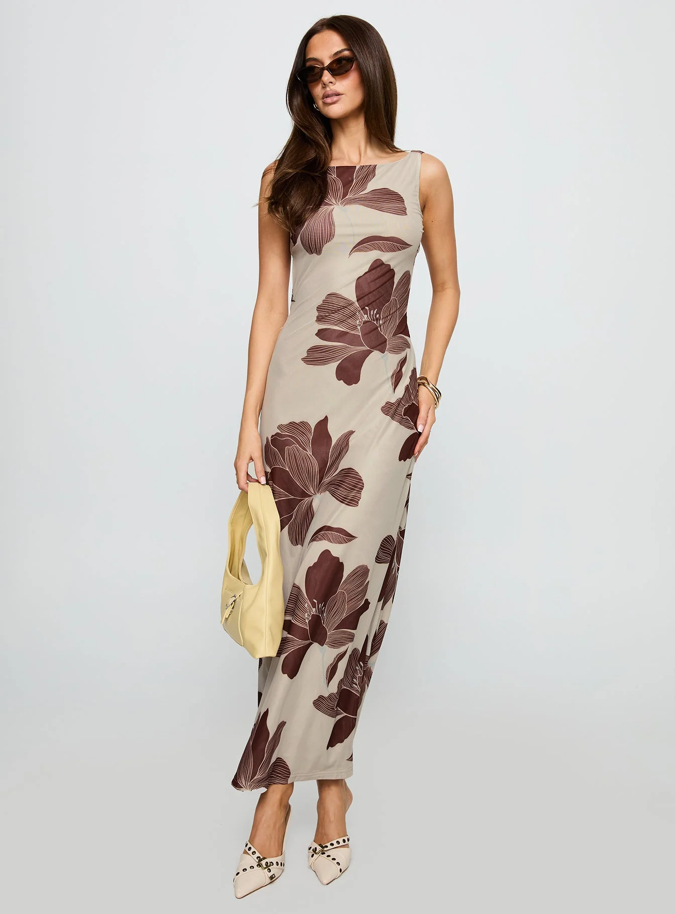 Back Again Maxi Dress Brown Floral