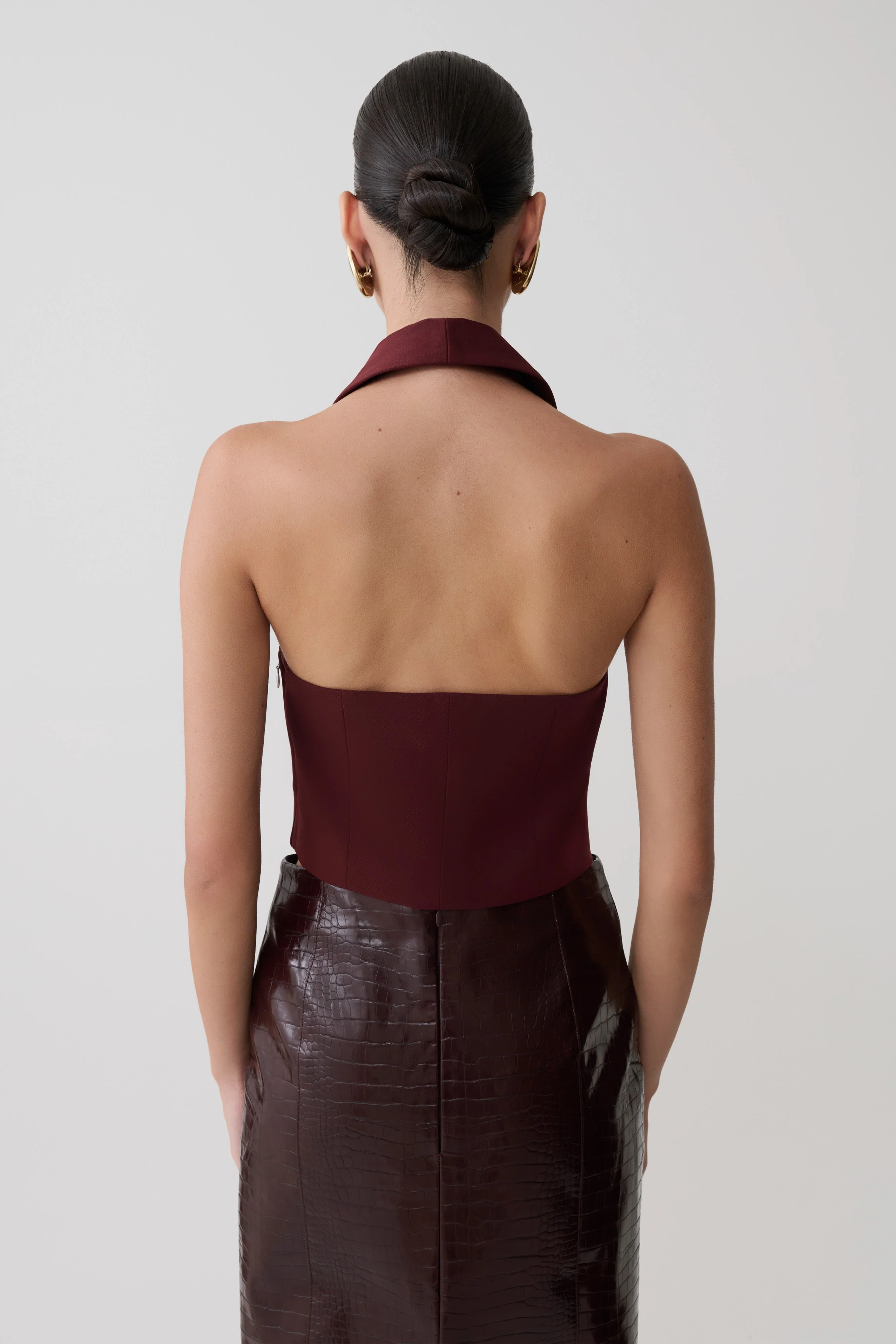 Calla Collared Sleeveless Halter Top - Merlot