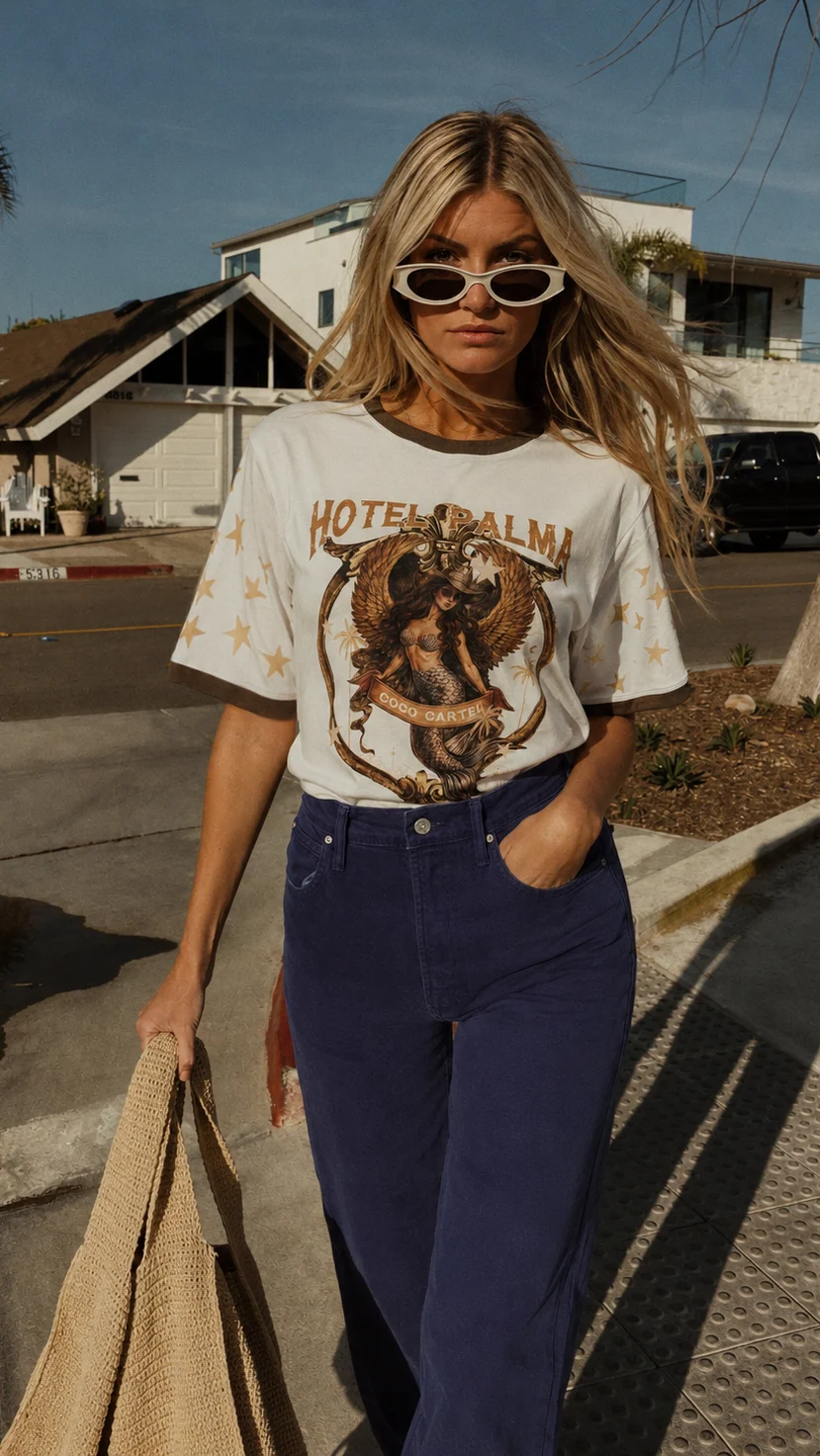 Hotel Palma T-Shirt - White/Chocolate