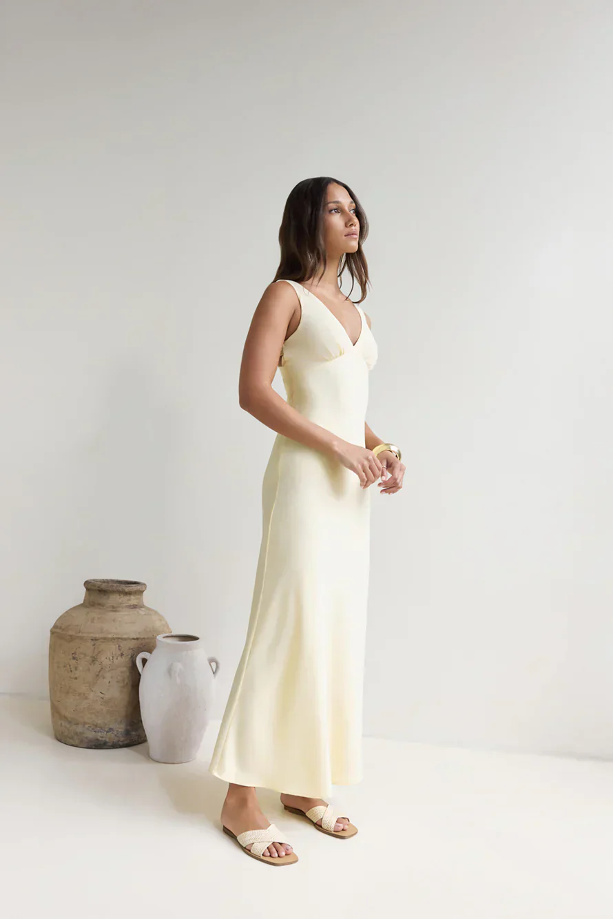 Lost In Daydreams Satin Maxi Dress Yellow - luluinthesky