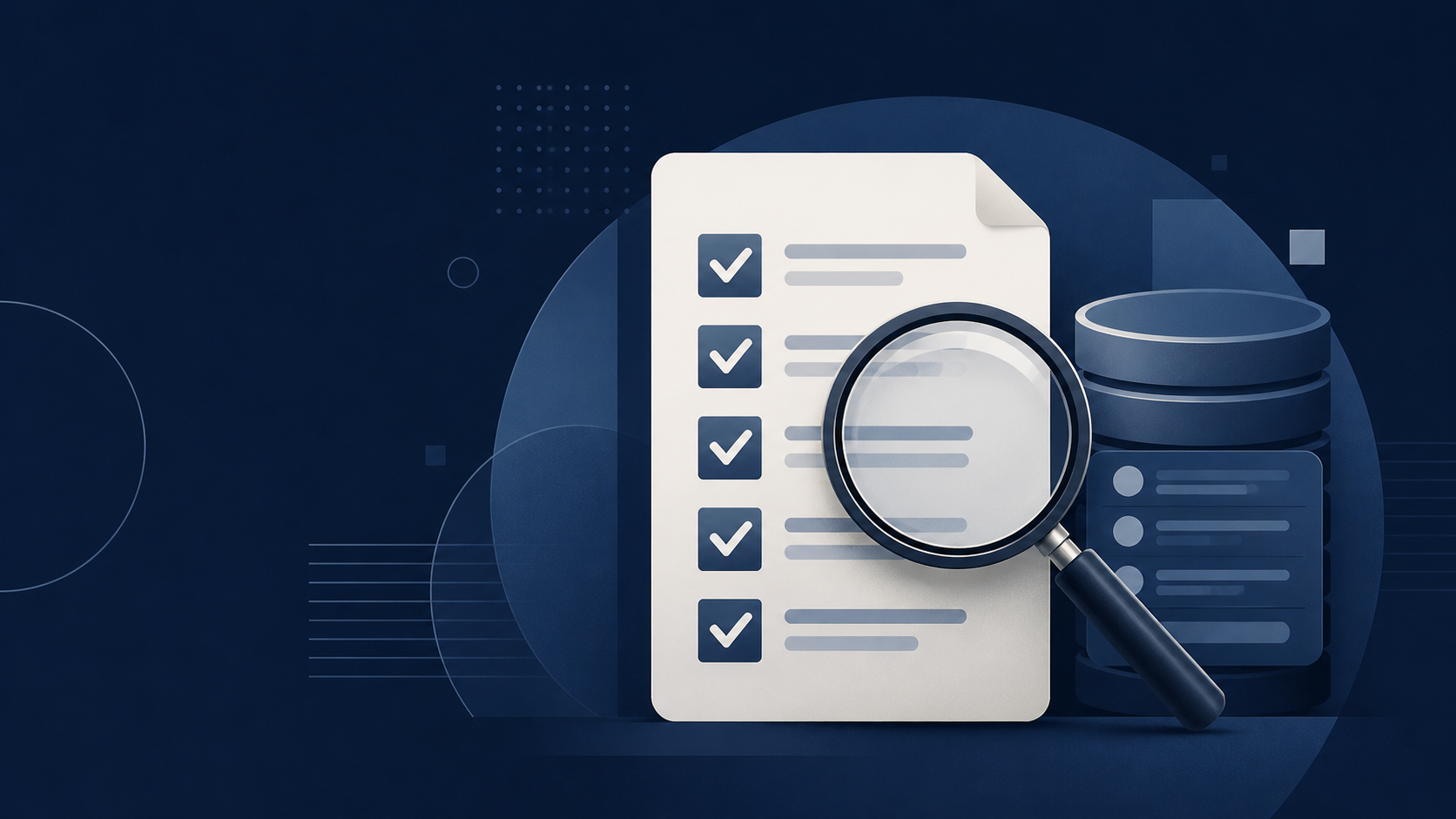 Checklist and magnifying glass illustrating verification of FDA marketing authorization records