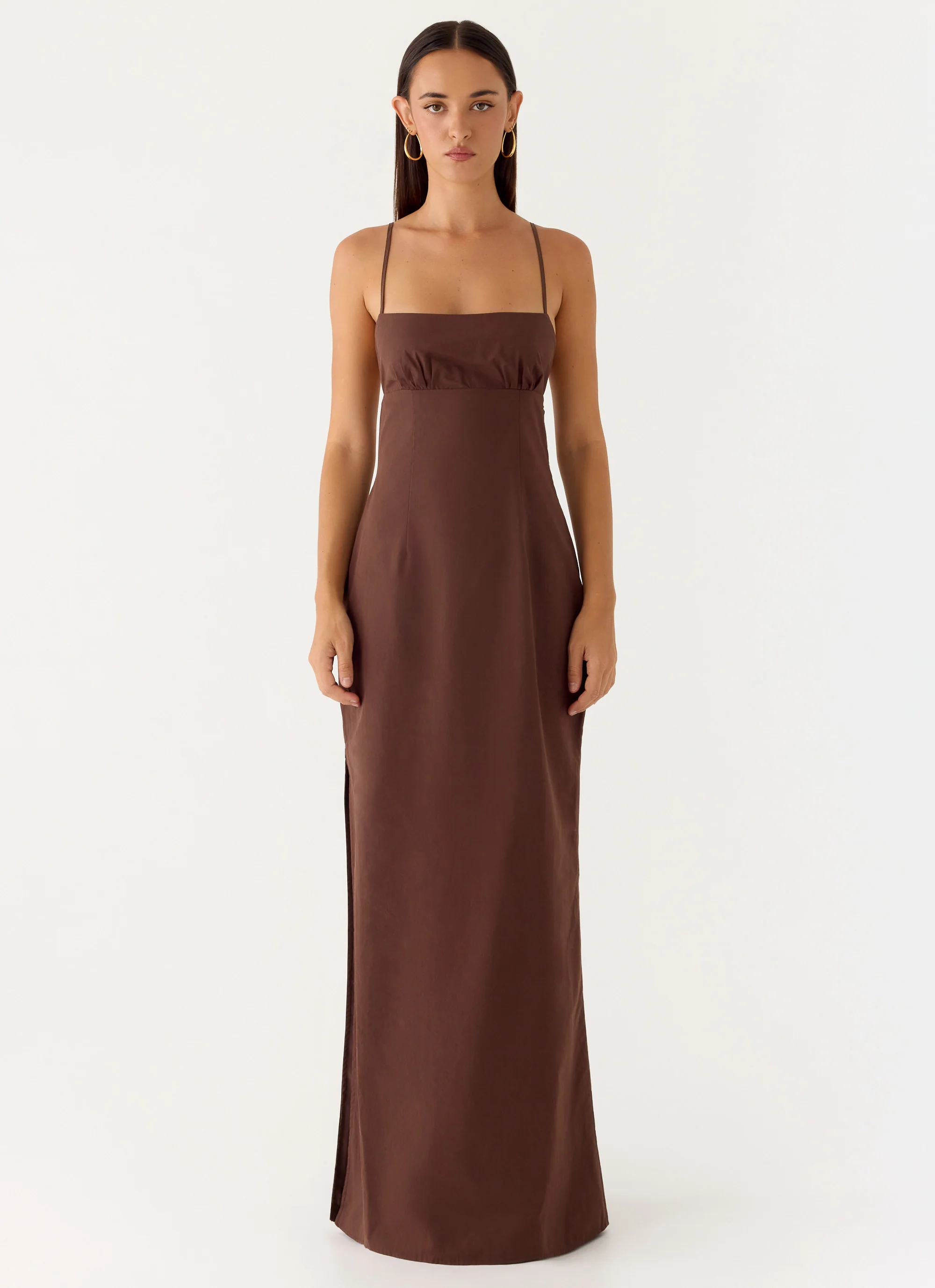 Off The Table Linen Maxi Dress - Chocolate