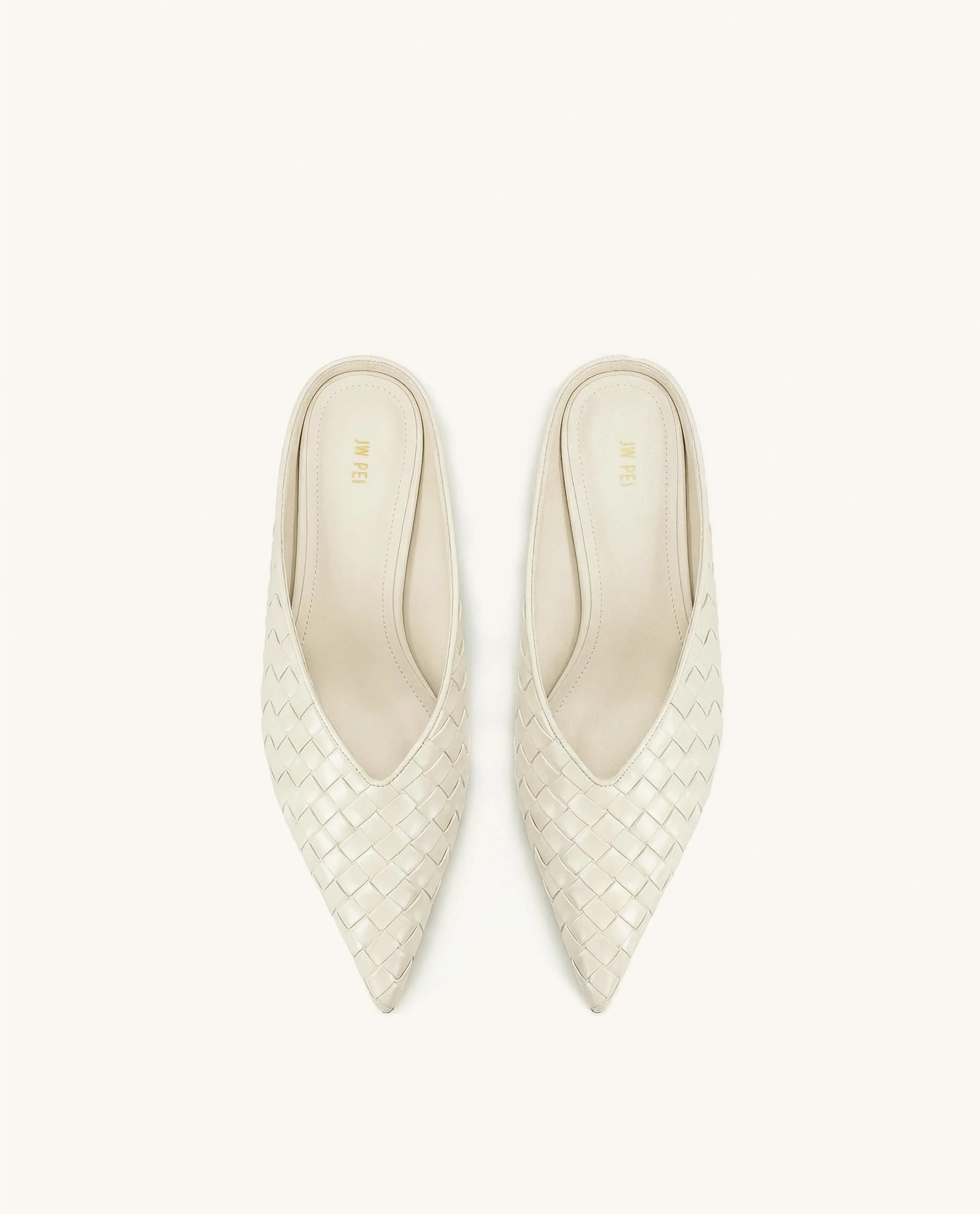 Helena Woven Textured Pointed Toe Mules - Beige