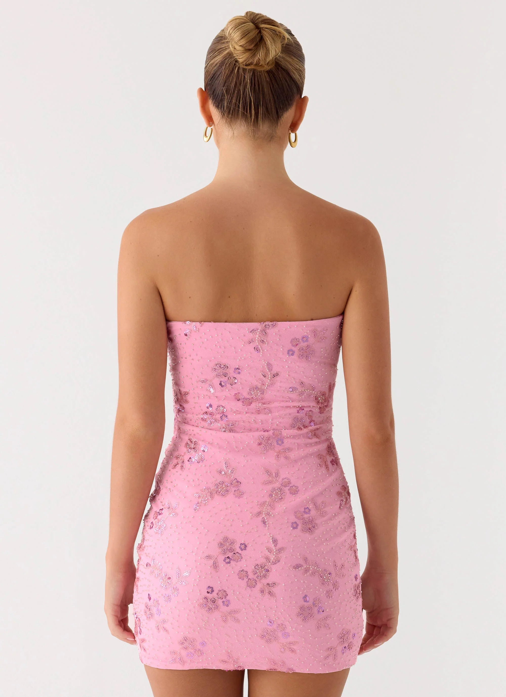 Push Back Beaded Sequin Mini Dress - Pink
