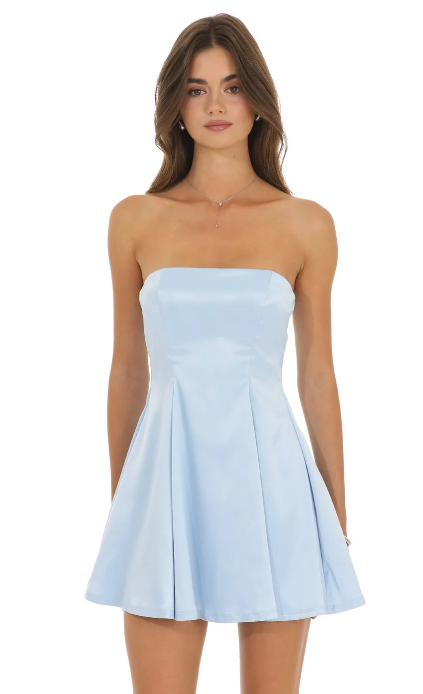 Strapless Satin Dress in Blue