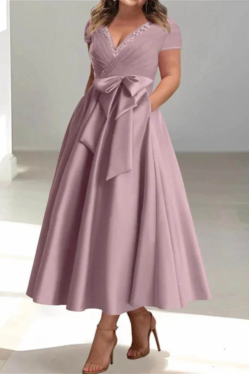 A Line V-Neck Mother of the Bride Dresses with Pockets CM0350