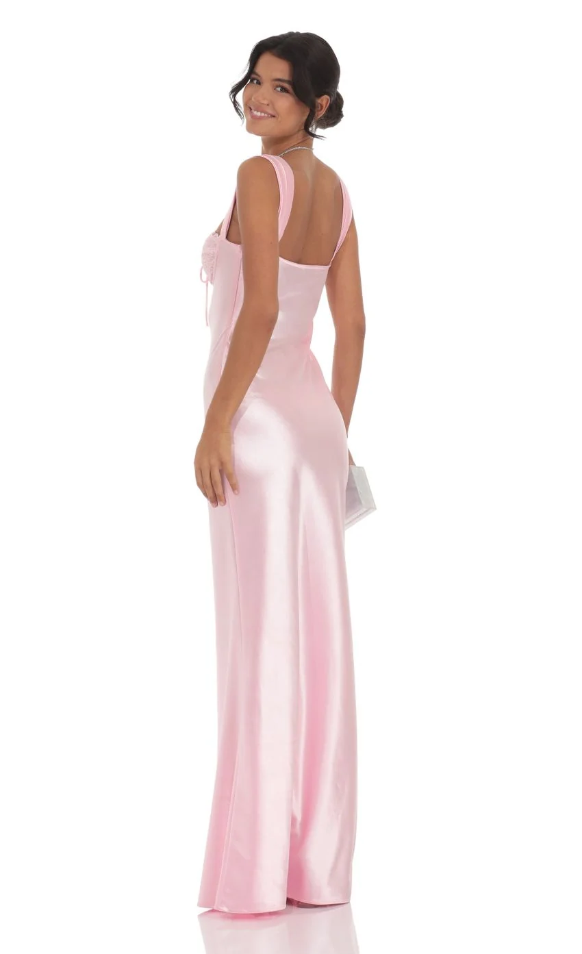 Satin Lace-Bust Dress in Pink